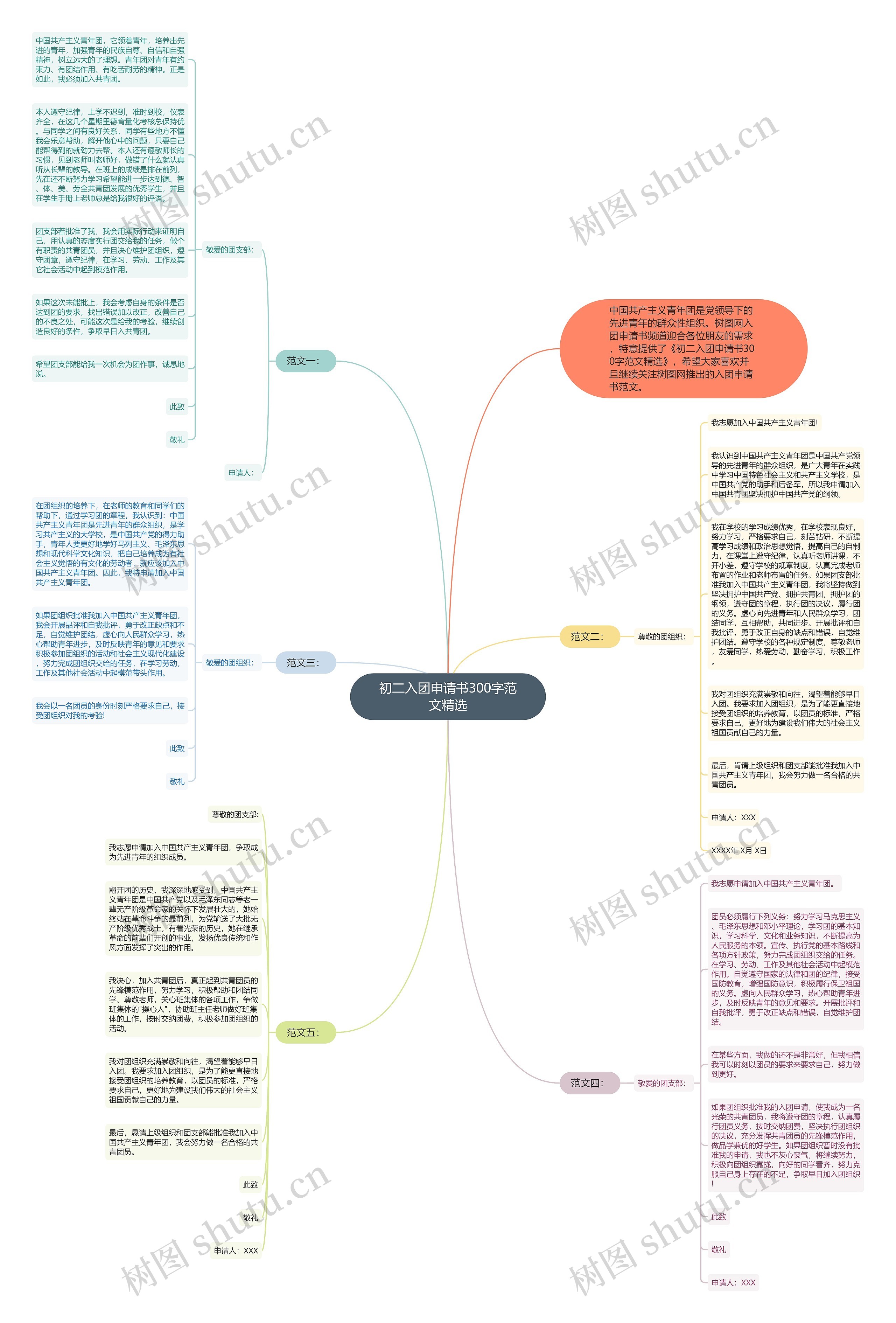 初二入团申请书300字范文精选思维导图