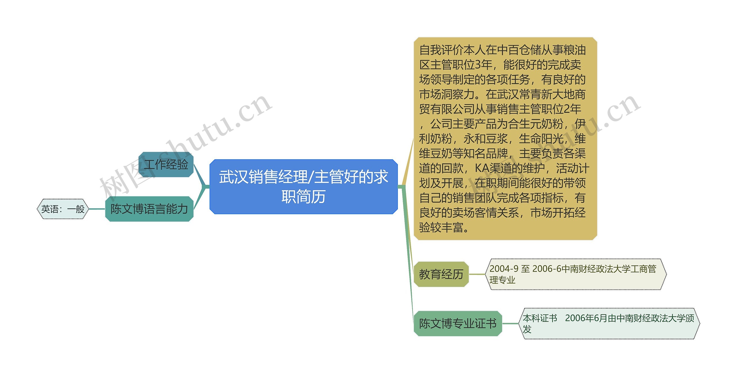 武汉销售经理/主管好的求职简历思维导图