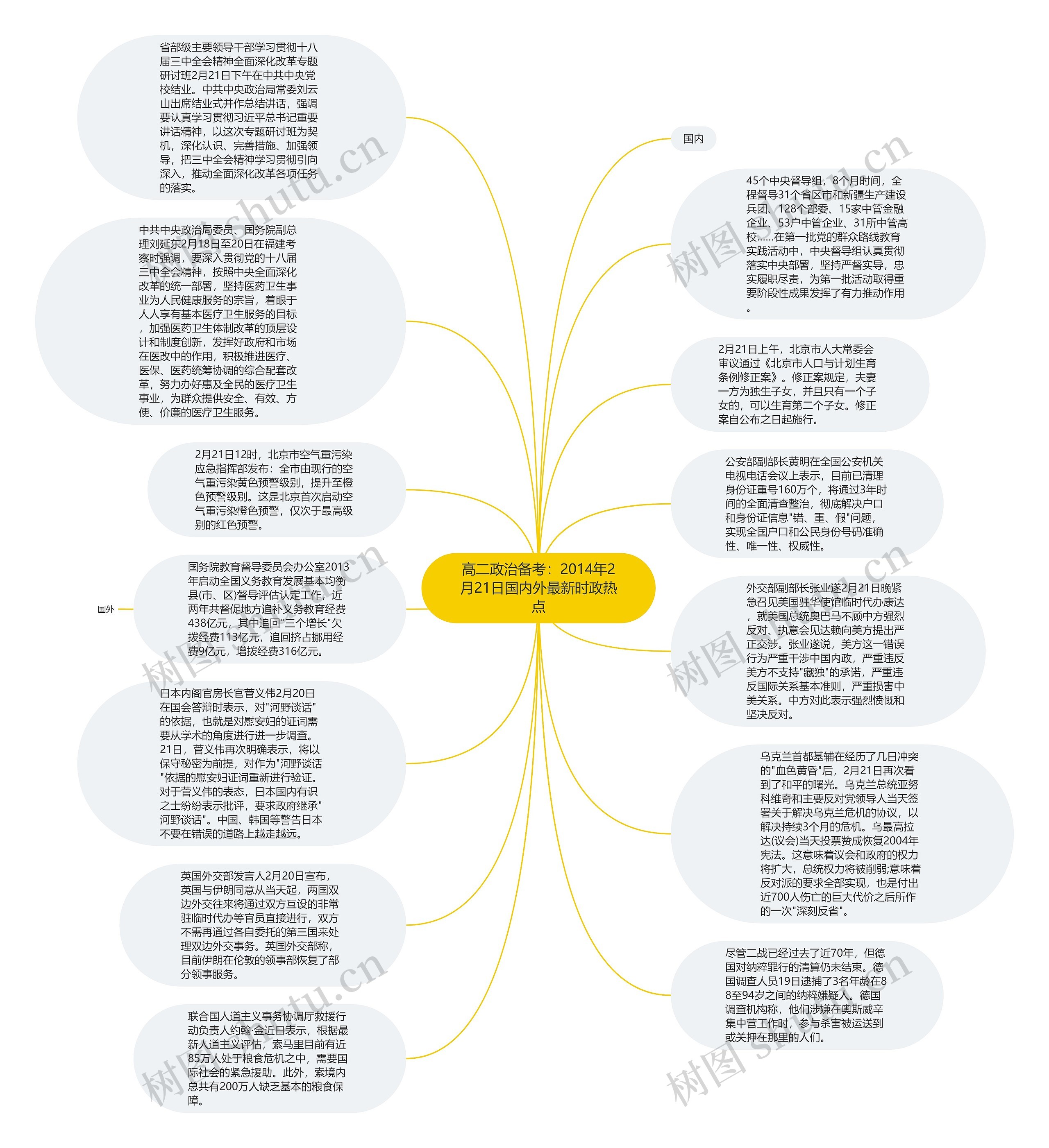 高二政治备考：2014年2月21日国内外最新时政热点思维导图