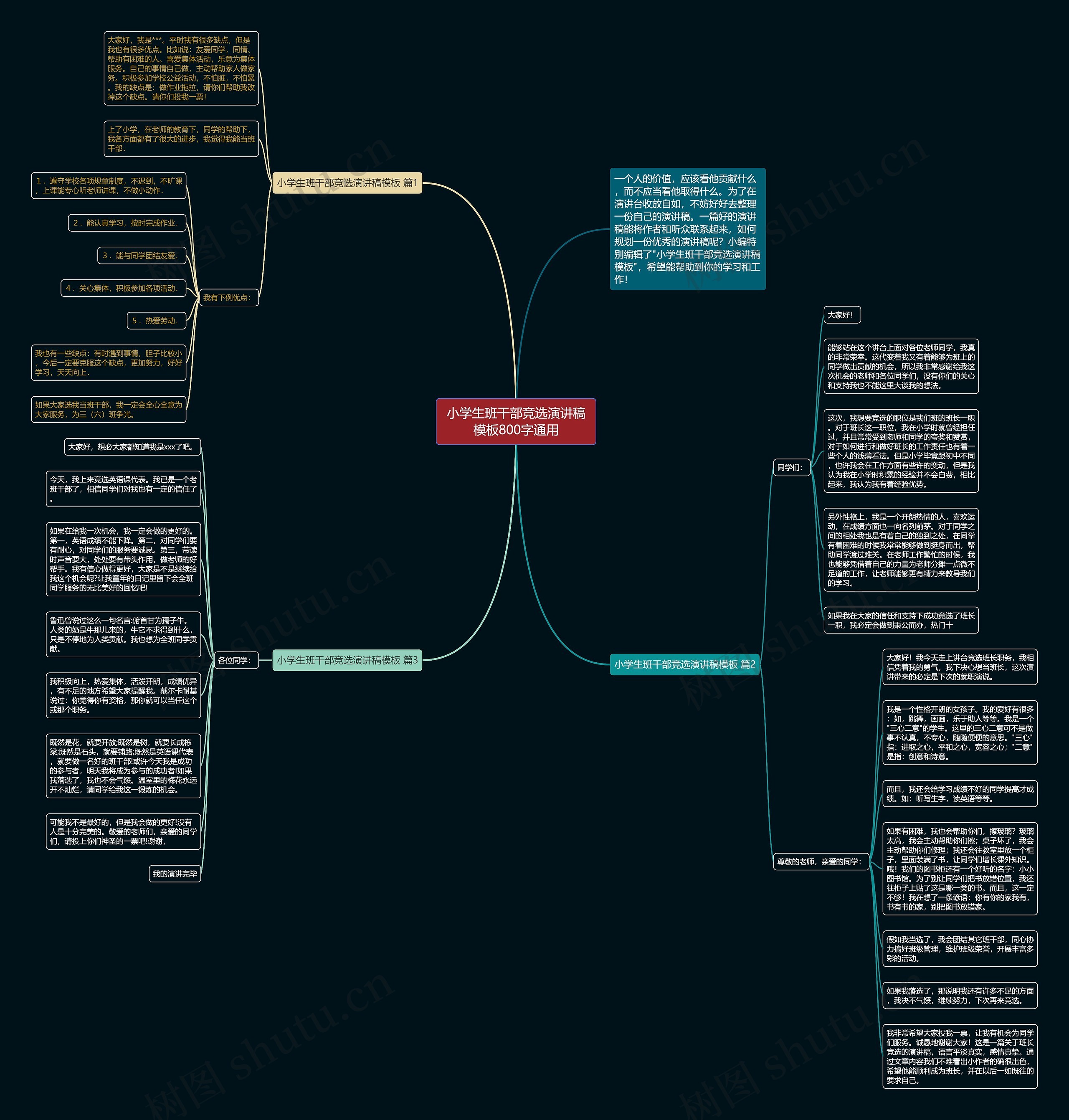小学生班干部竞选演讲稿800字通用思维导图