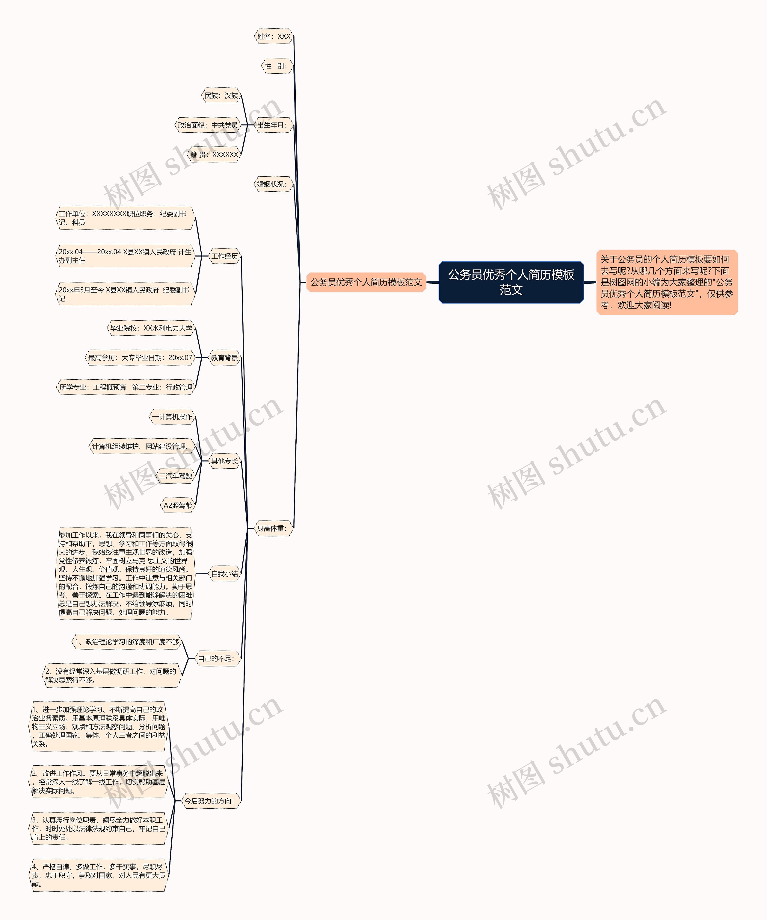 公务员优秀个人简历范文思维导图