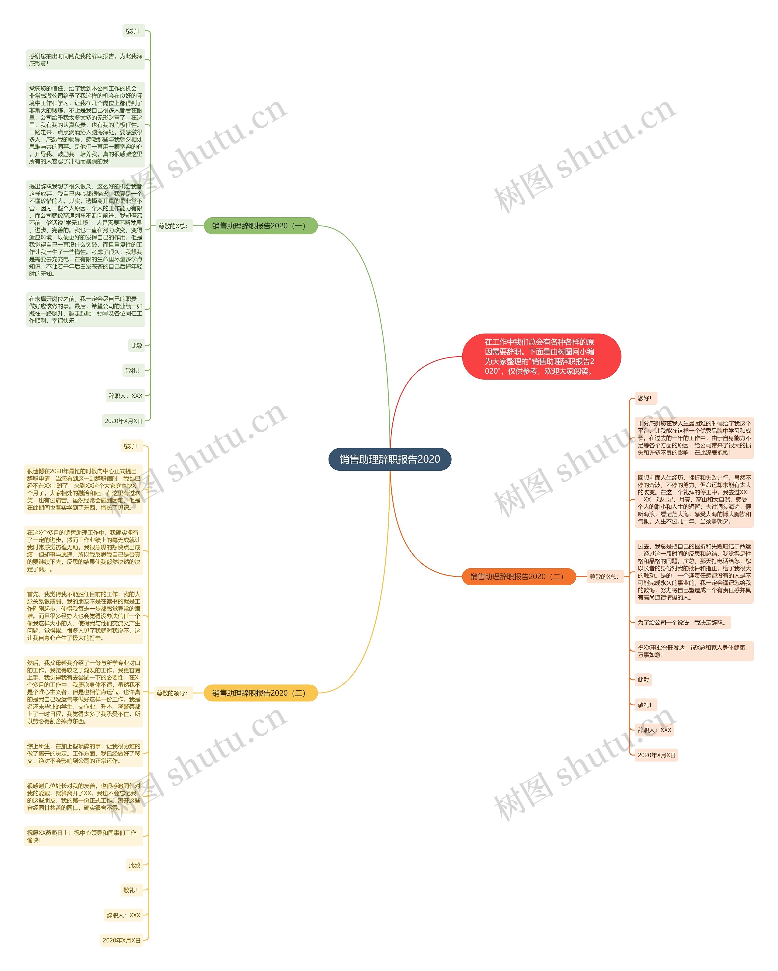 销售助理辞职报告2020思维导图