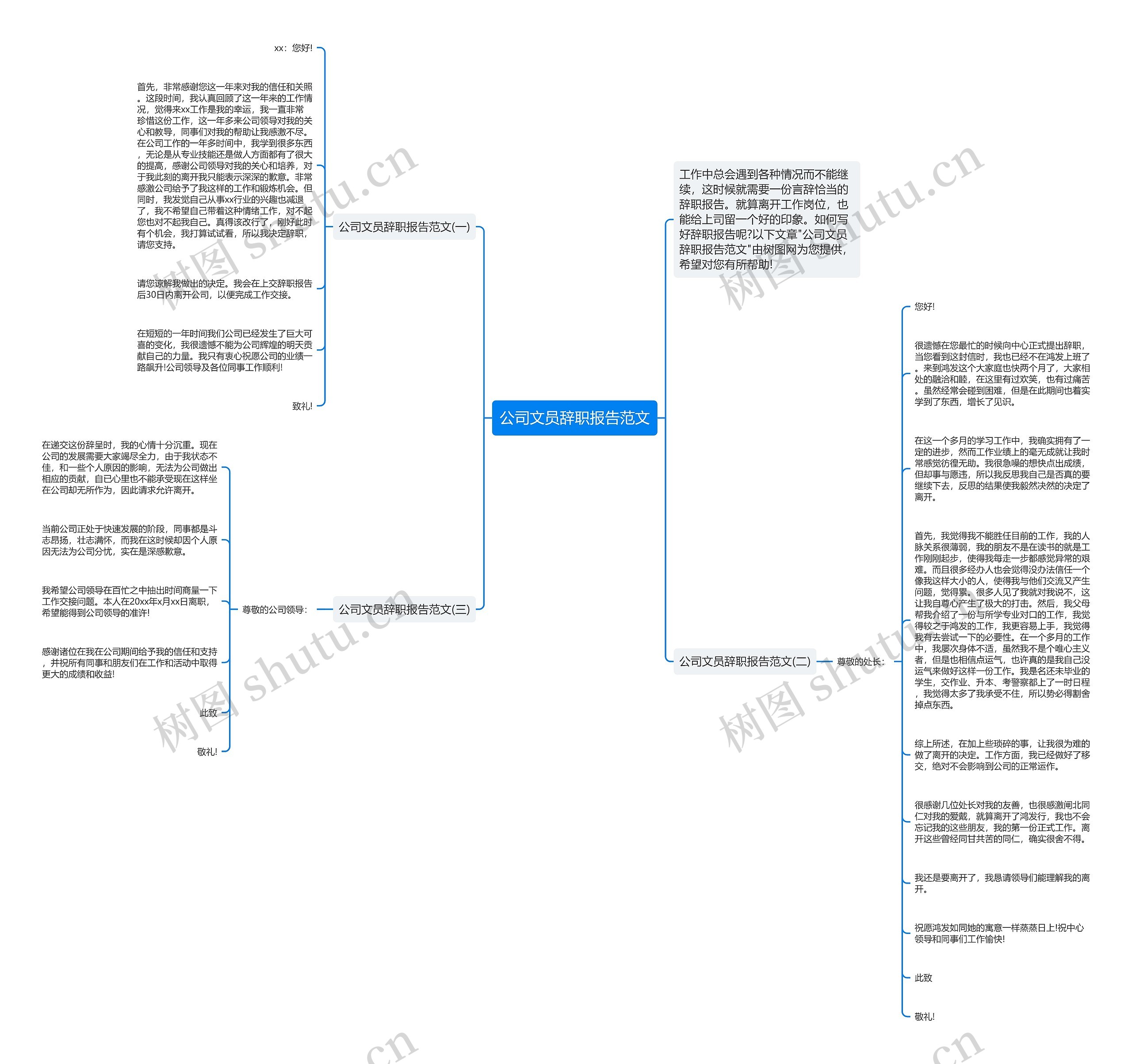 公司文员辞职报告范文思维导图