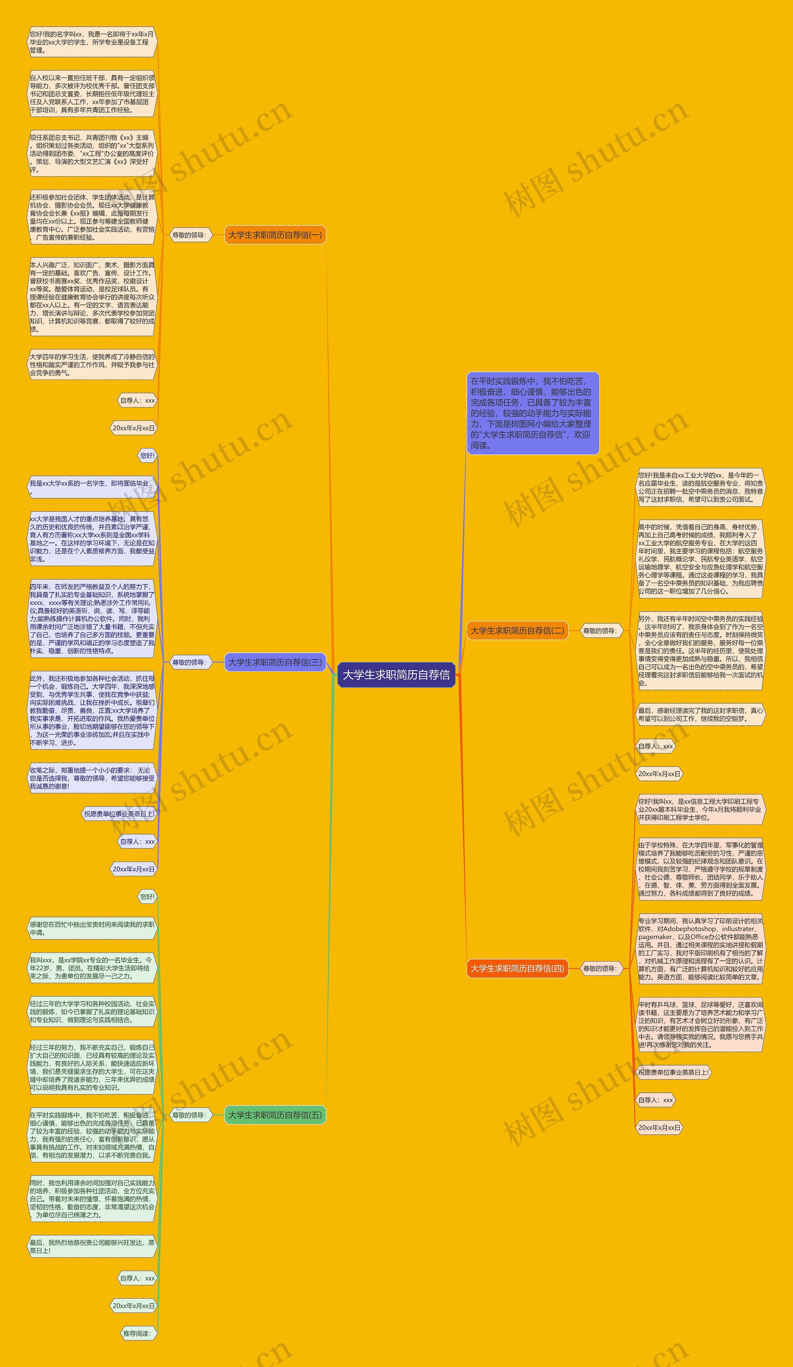 大学生求职简历自荐信思维导图