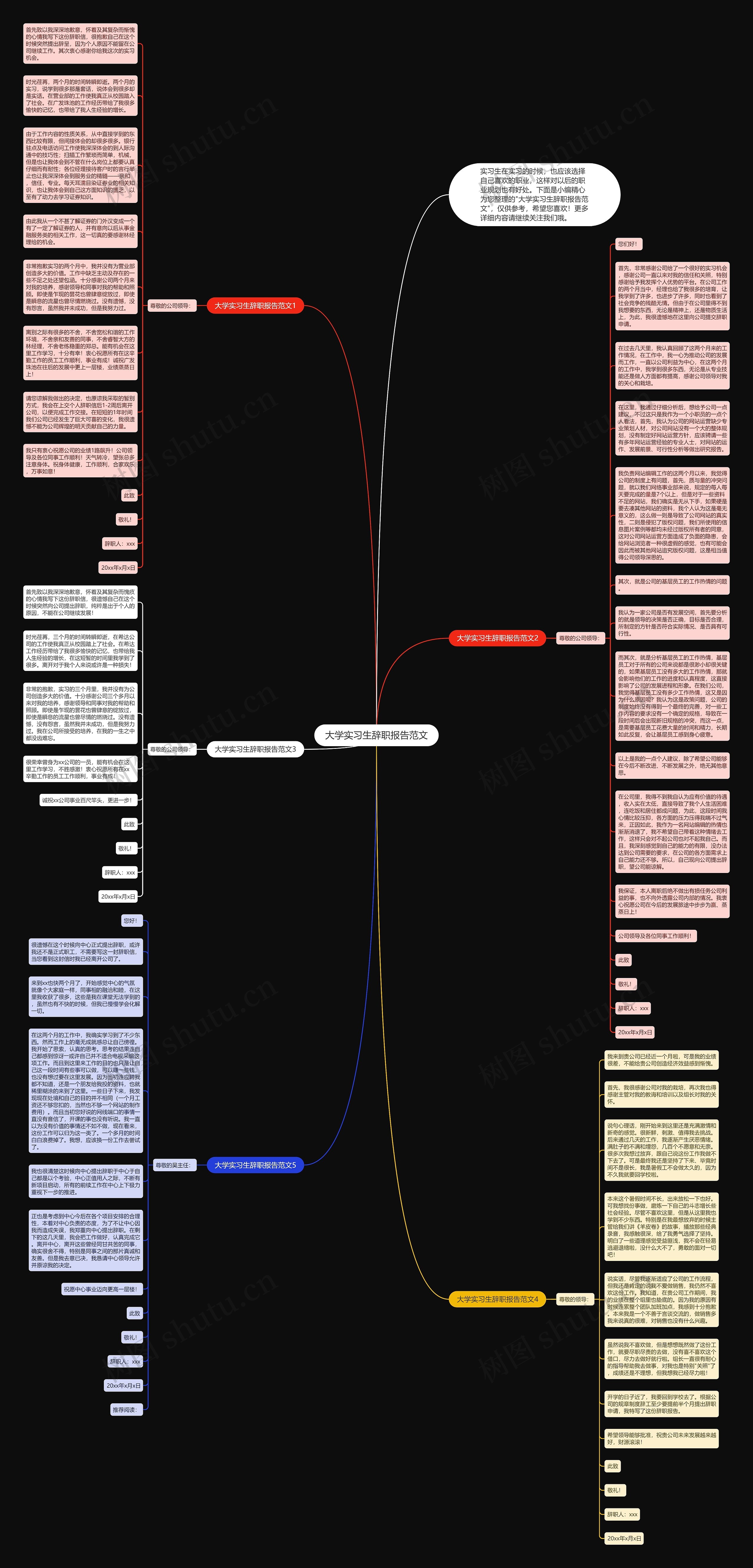大学实习生辞职报告范文思维导图