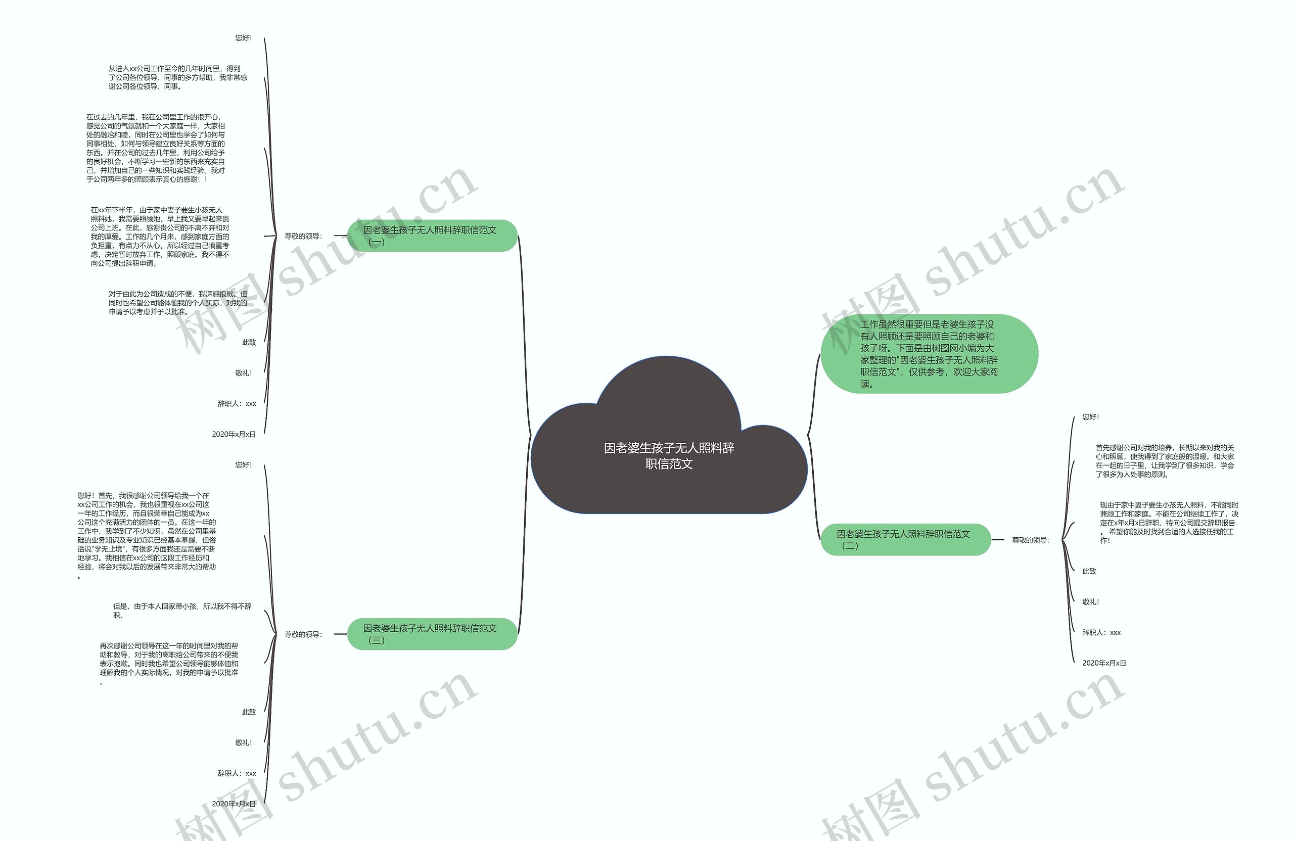 因老婆生孩子无人照料辞职信范文思维导图