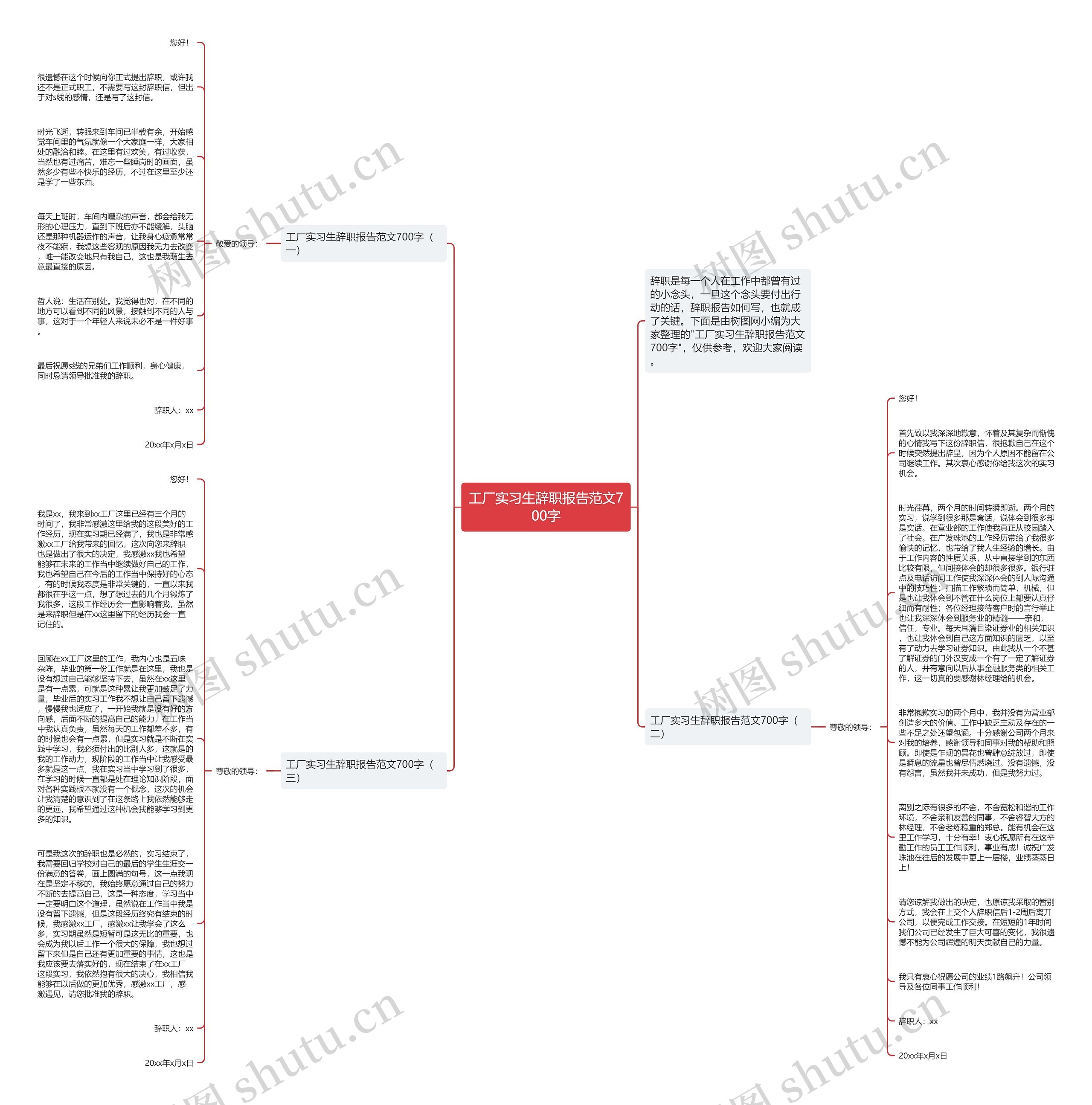 工厂实习生辞职报告范文700字思维导图