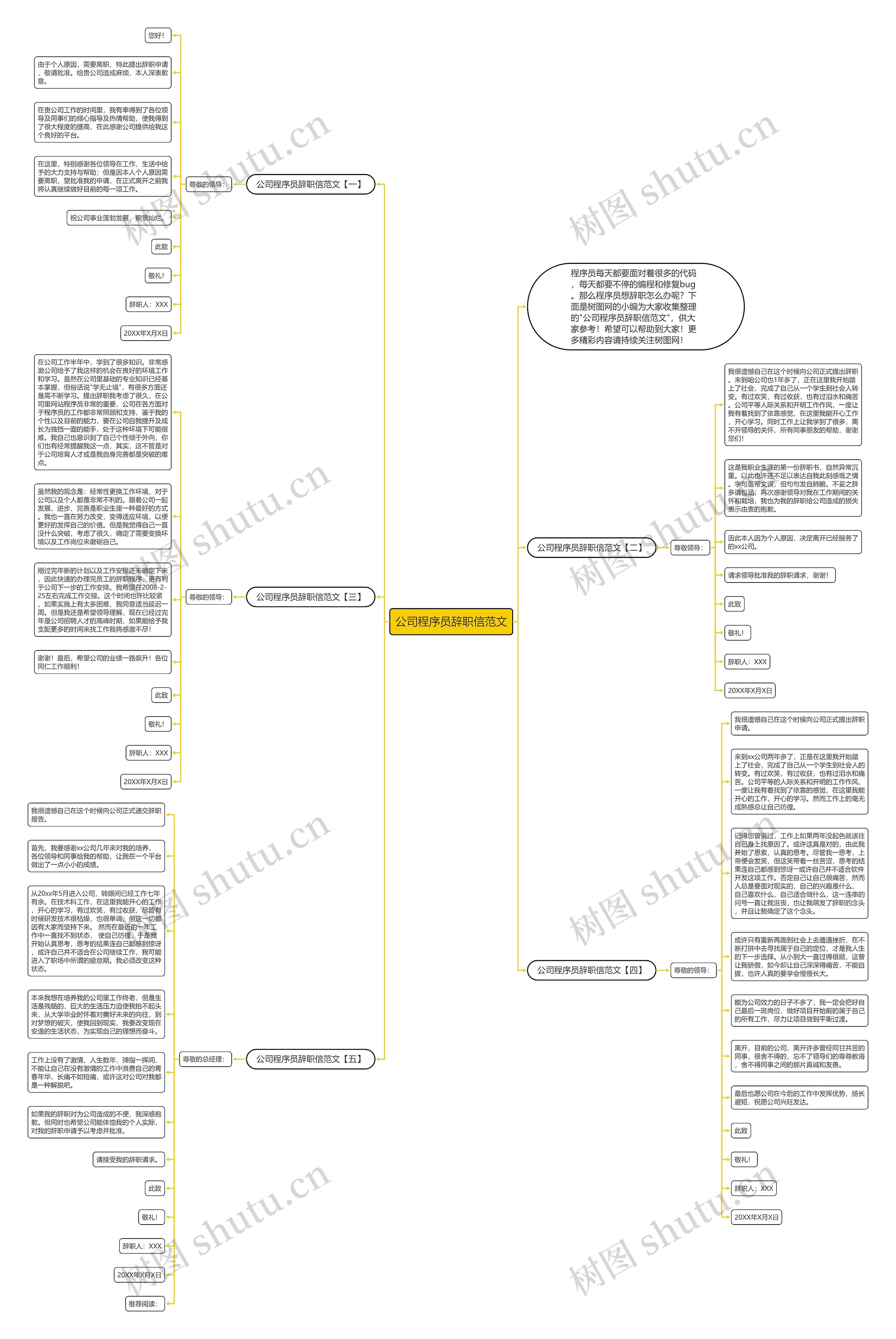 公司程序员辞职信范文思维导图