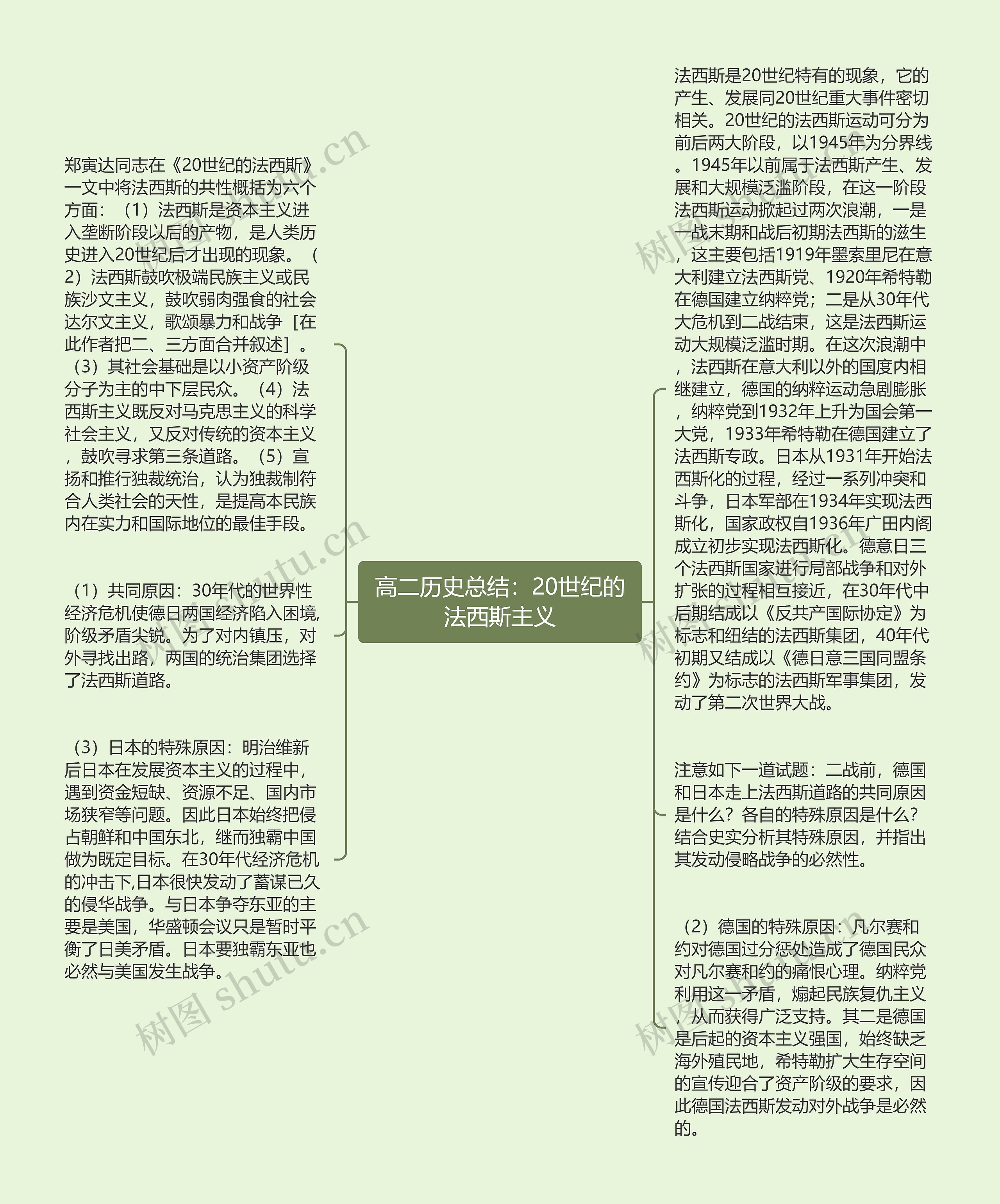 高二历史总结：20世纪的法西斯主义思维导图