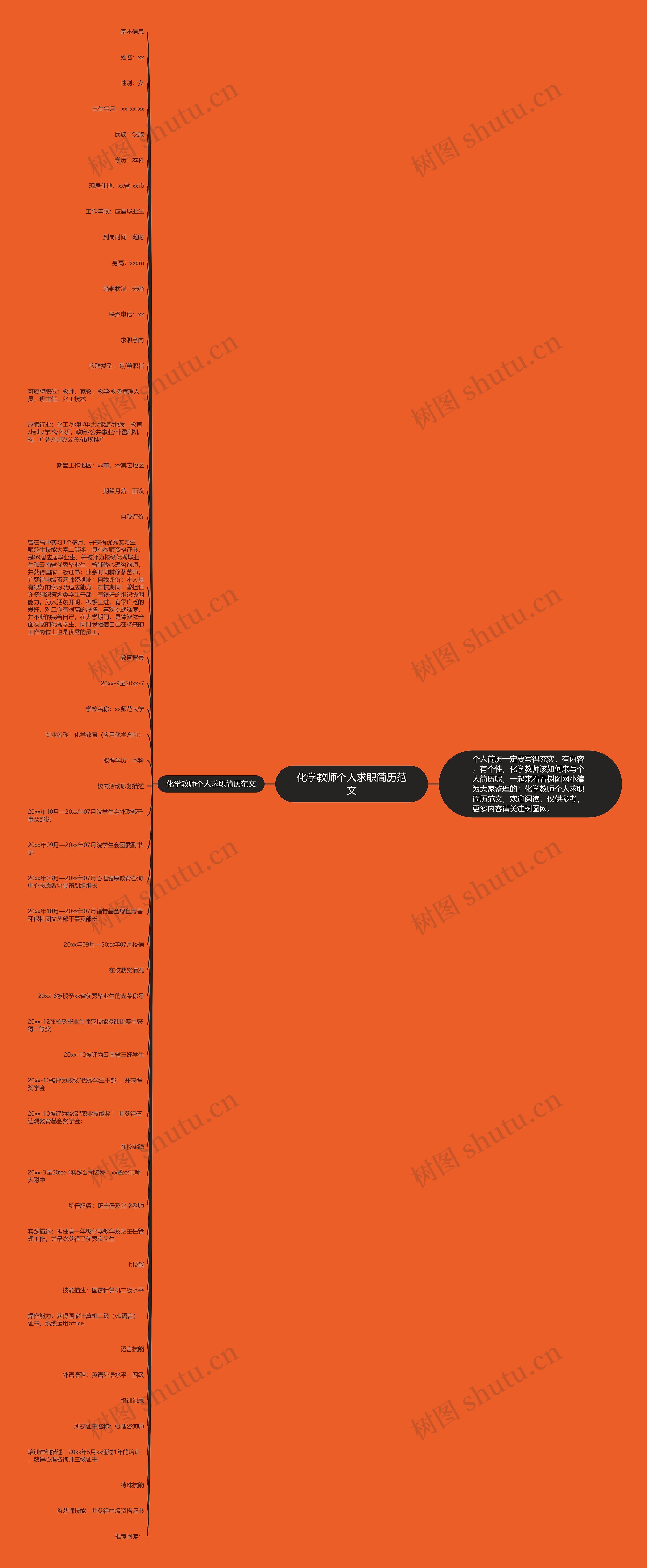 化学教师个人求职简历范文思维导图