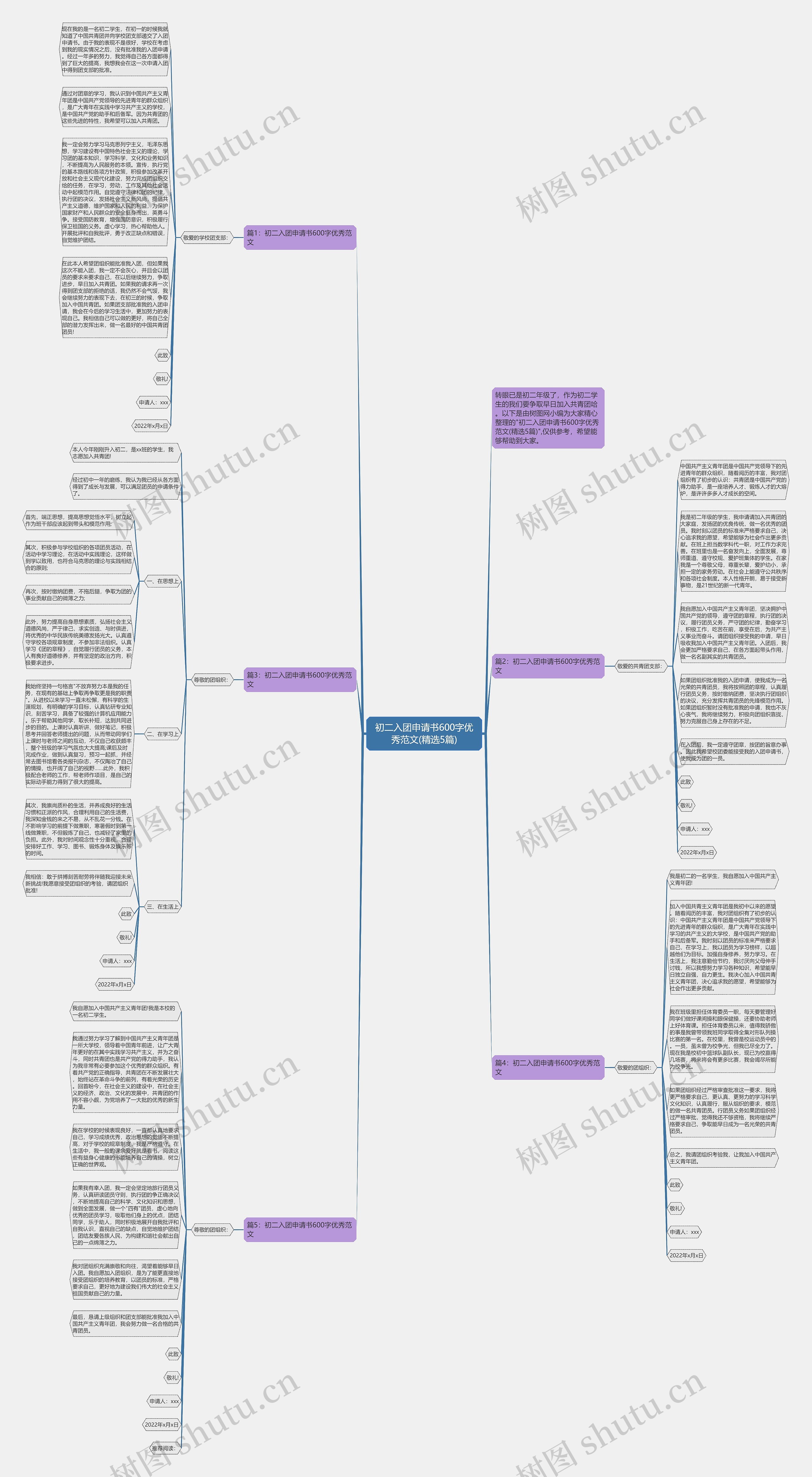 初二入团申请书600字优秀范文(精选5篇)思维导图