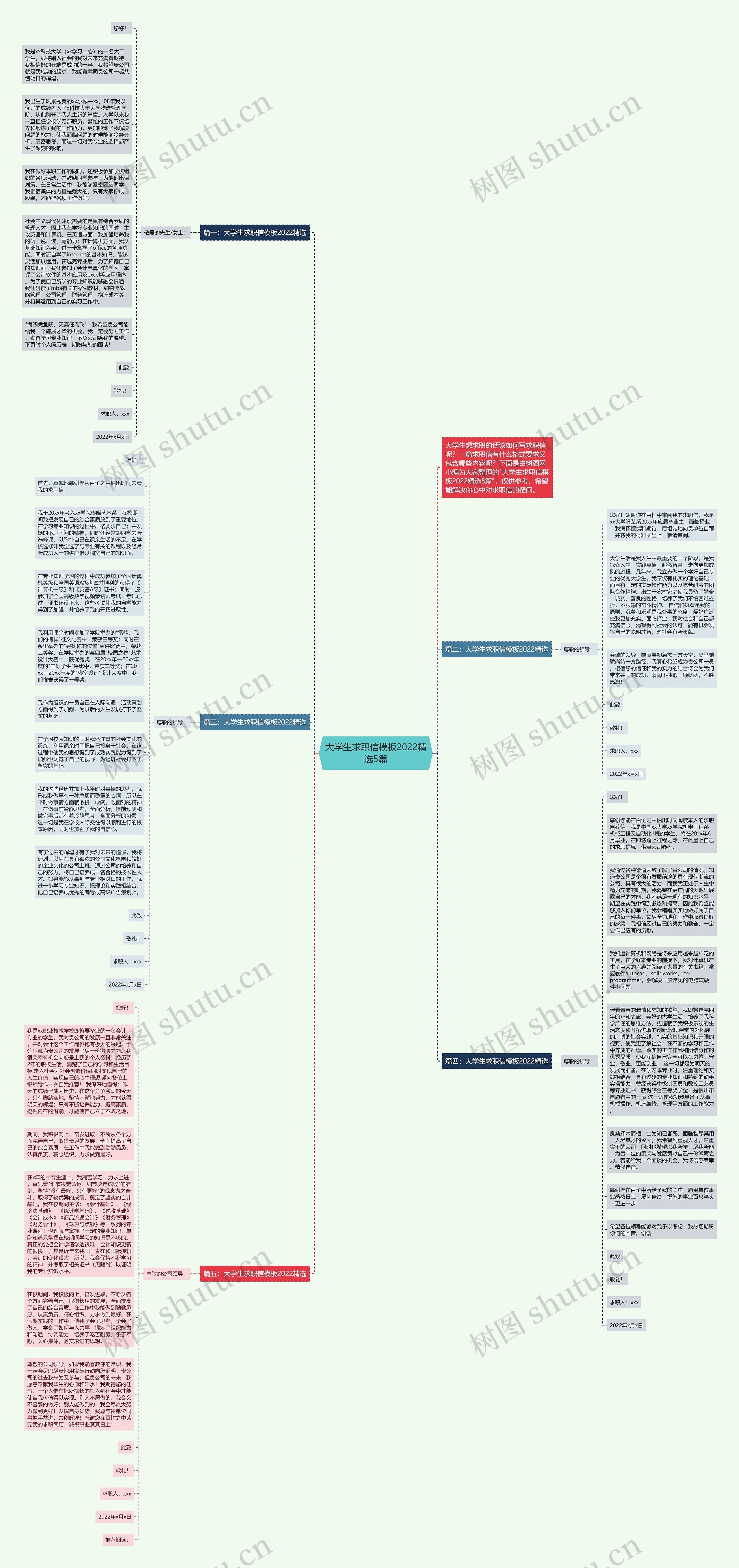 大学生求职信2022精选5篇思维导图