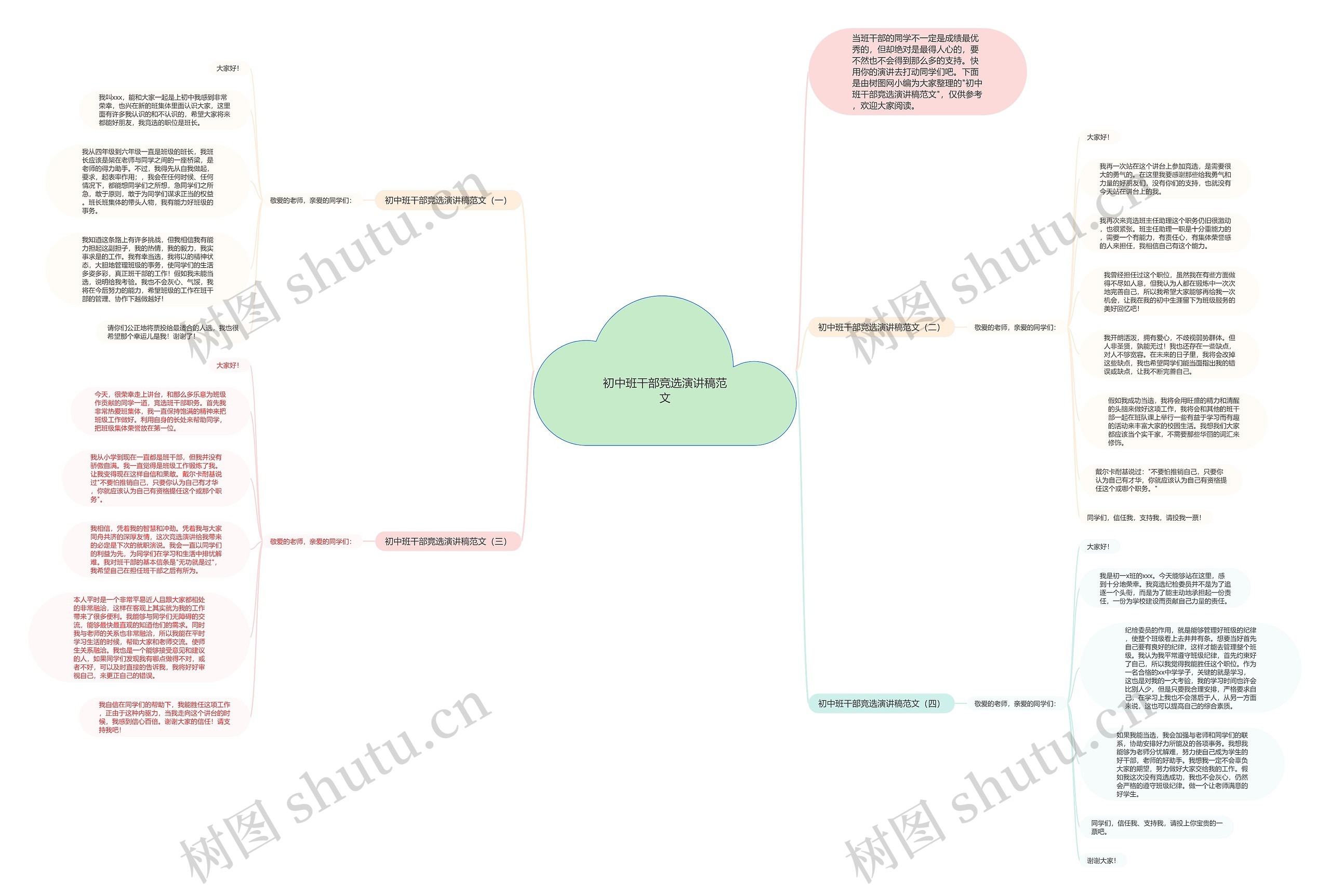 初中班干部竞选演讲稿范文思维导图
