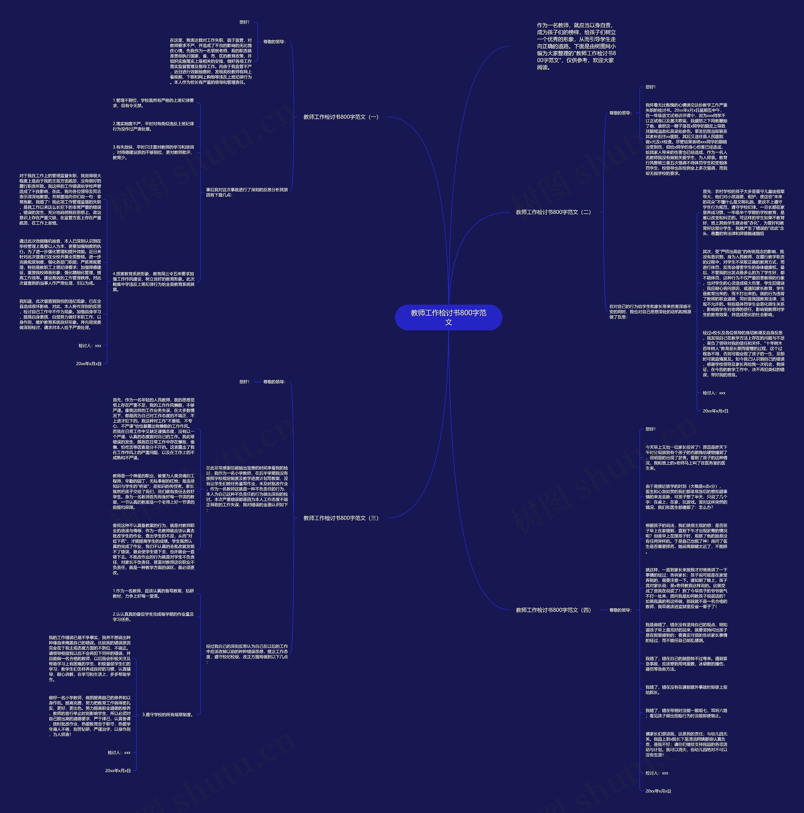 教师工作检讨书800字范文思维导图