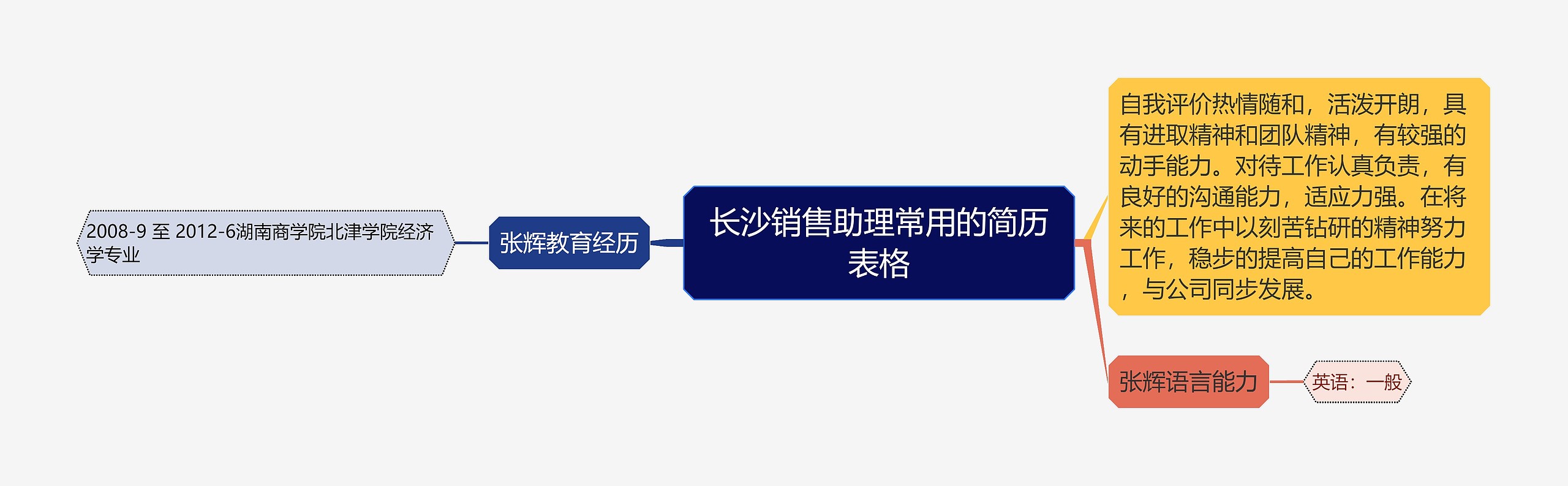 长沙销售助理常用的简历表格思维导图