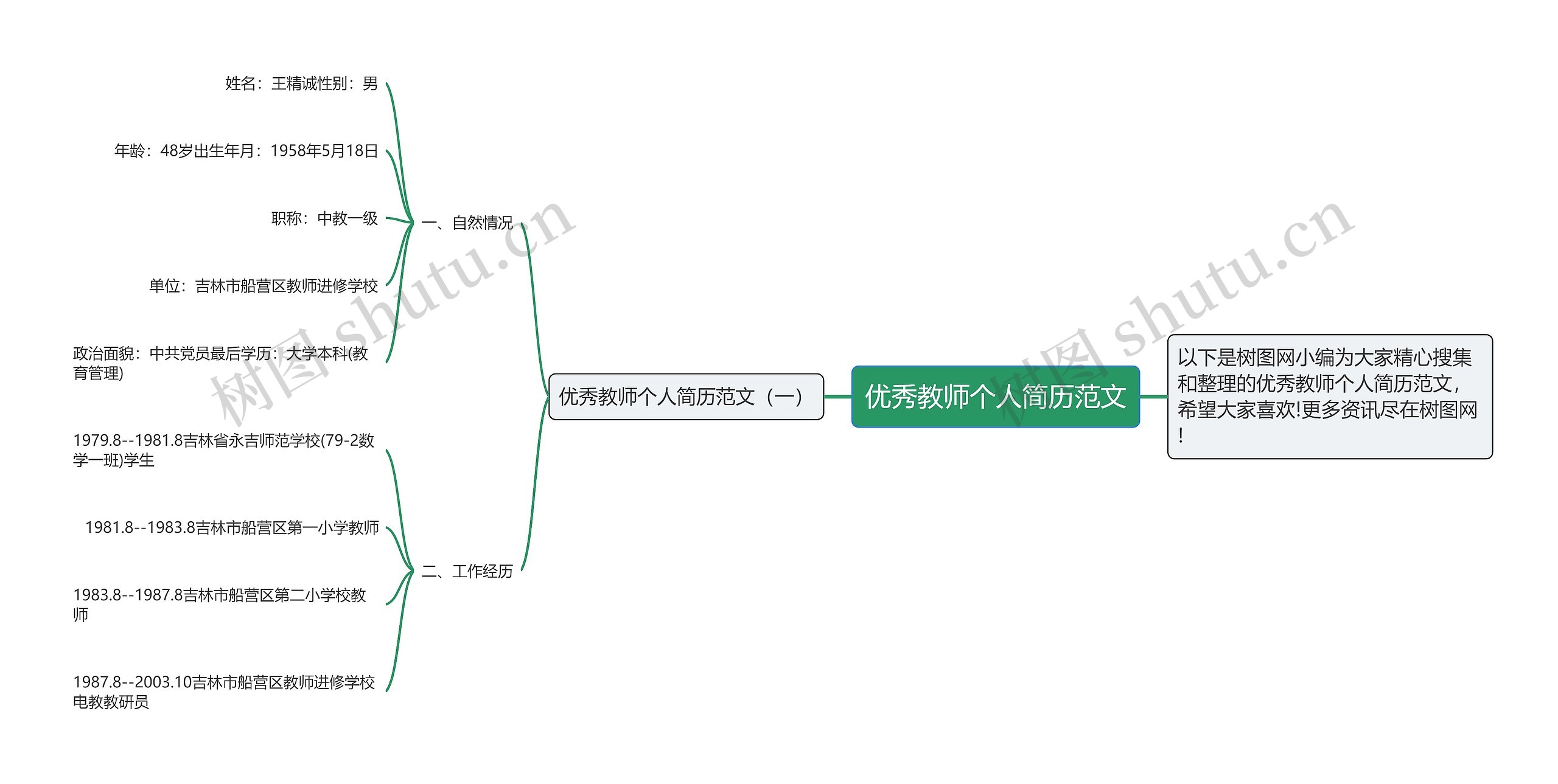 优秀教师个人简历范文思维导图