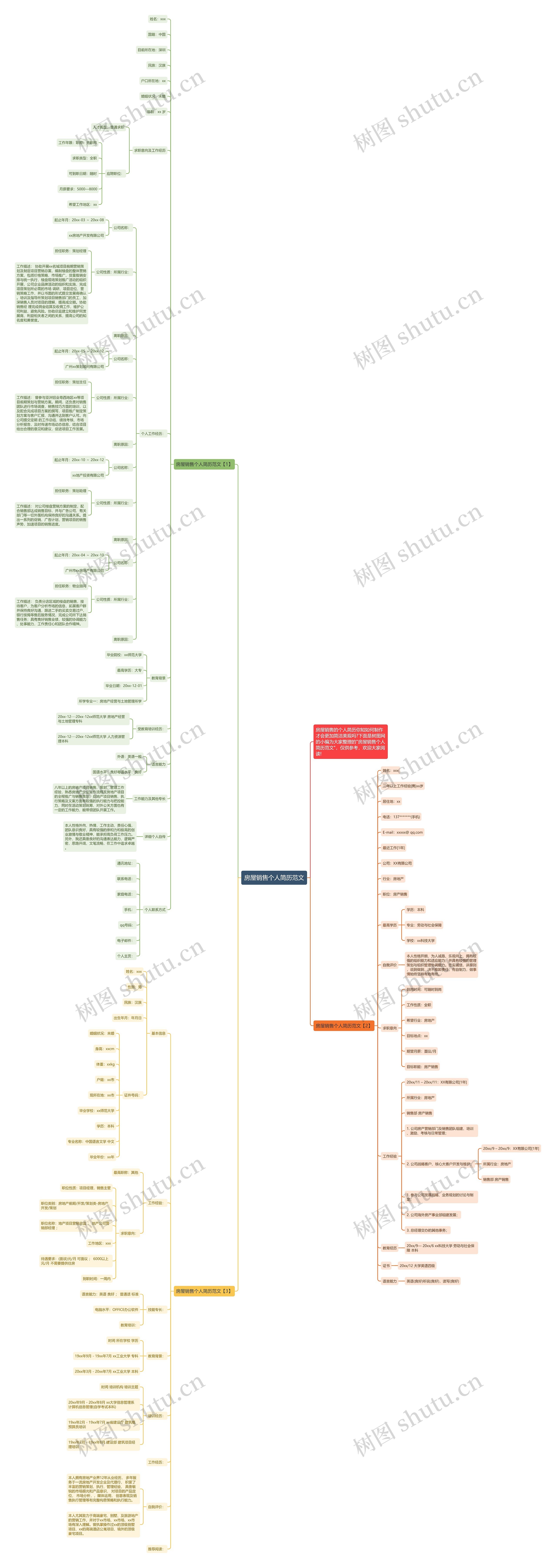 房屋销售个人简历范文思维导图