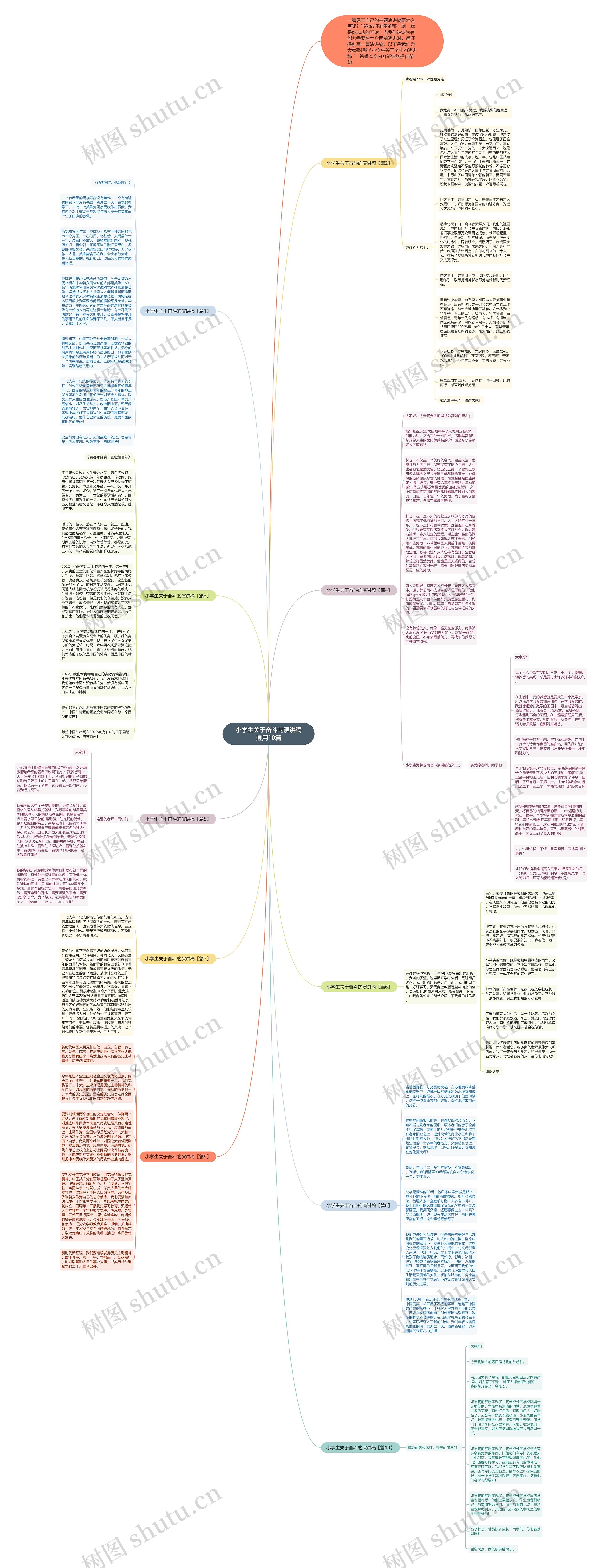小学生关于奋斗的演讲稿通用10篇思维导图