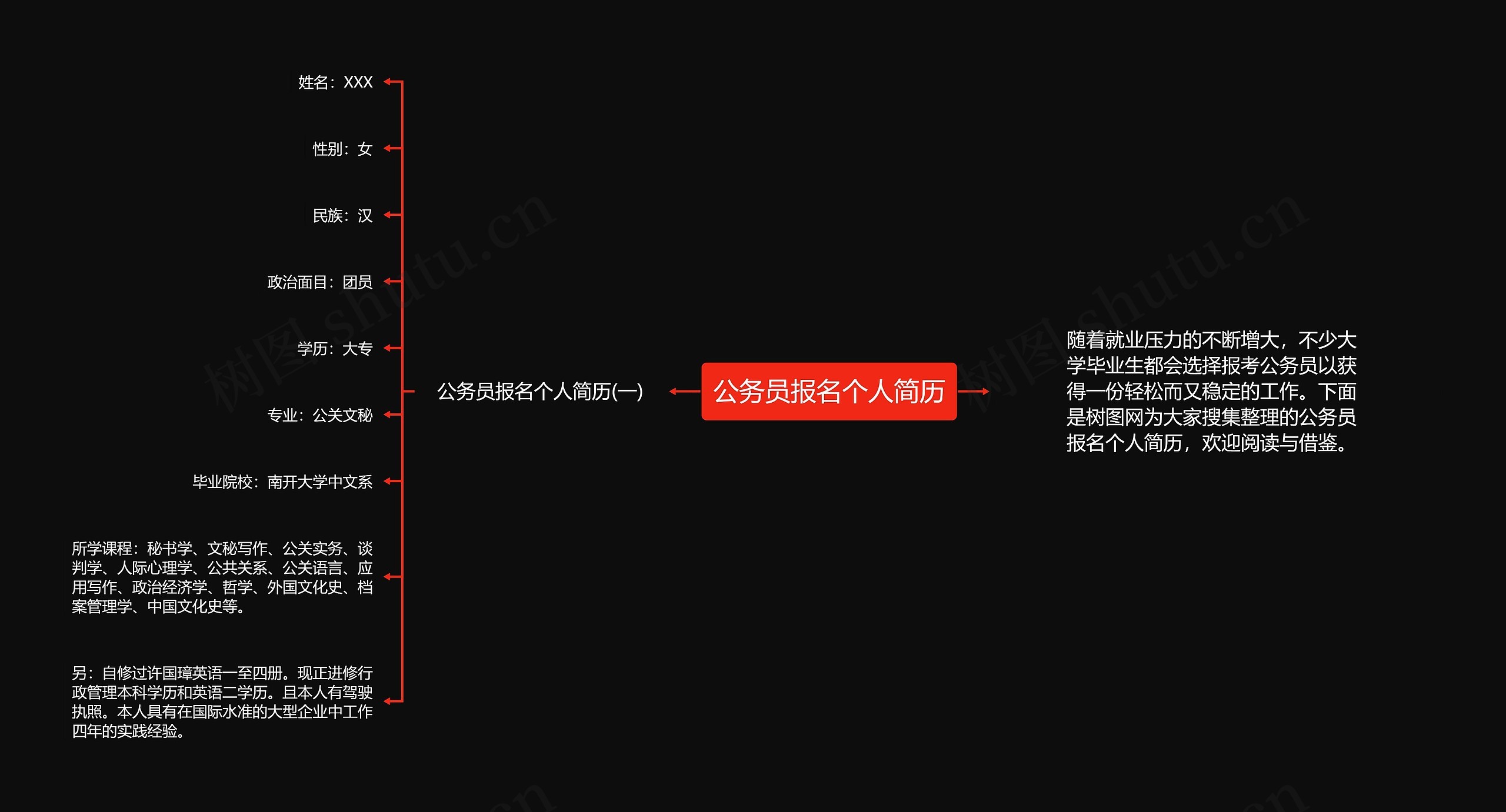 公务员报名个人简历思维导图