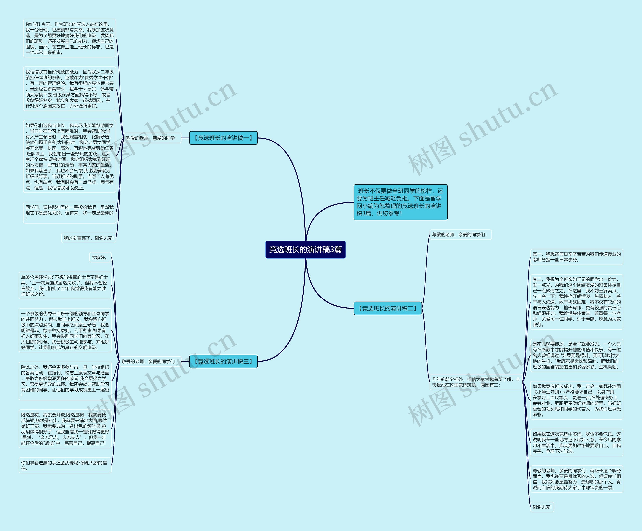 竞选班长的演讲稿3篇思维导图