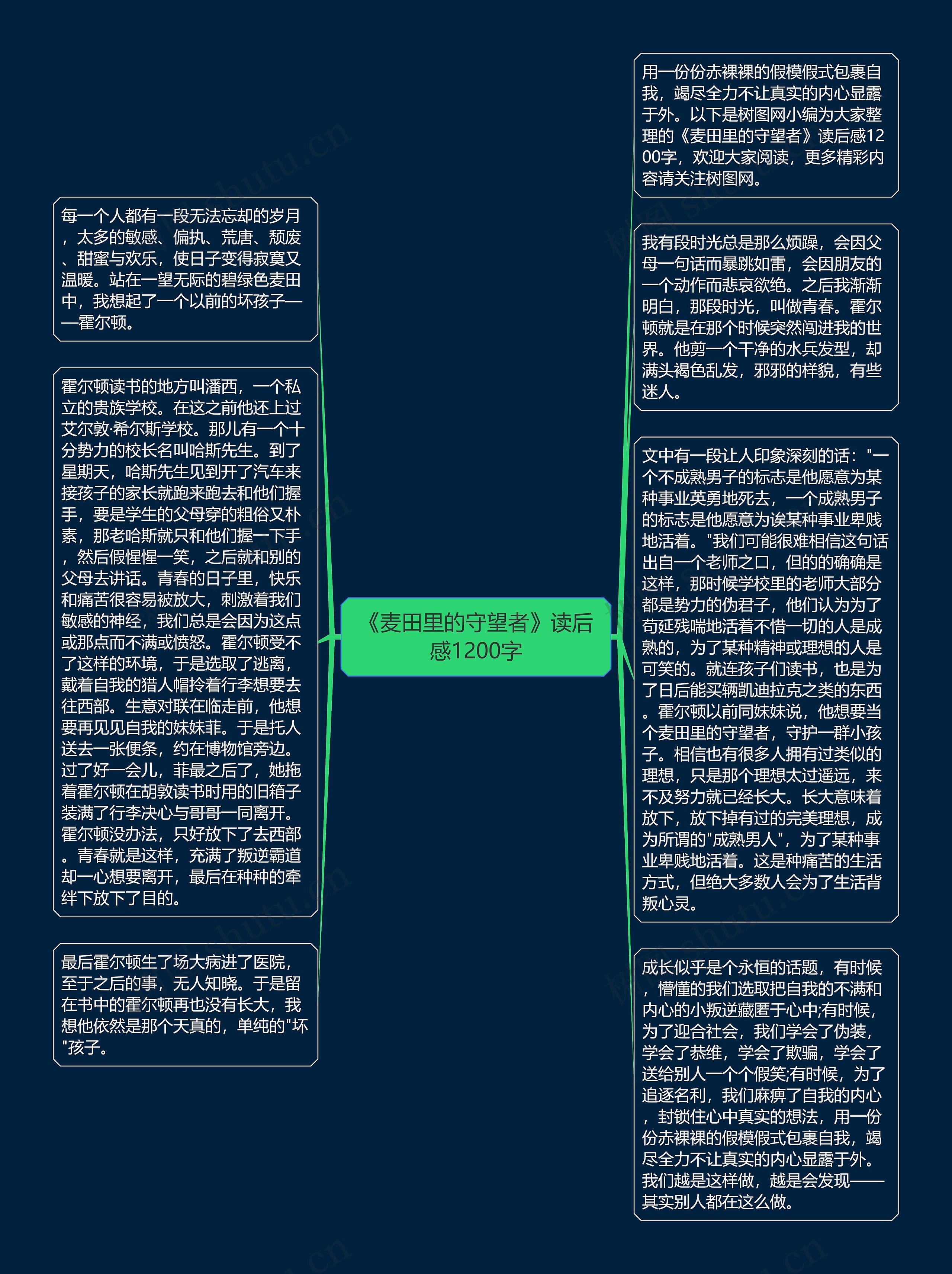 《麦田里的守望者》读后感1200字思维导图