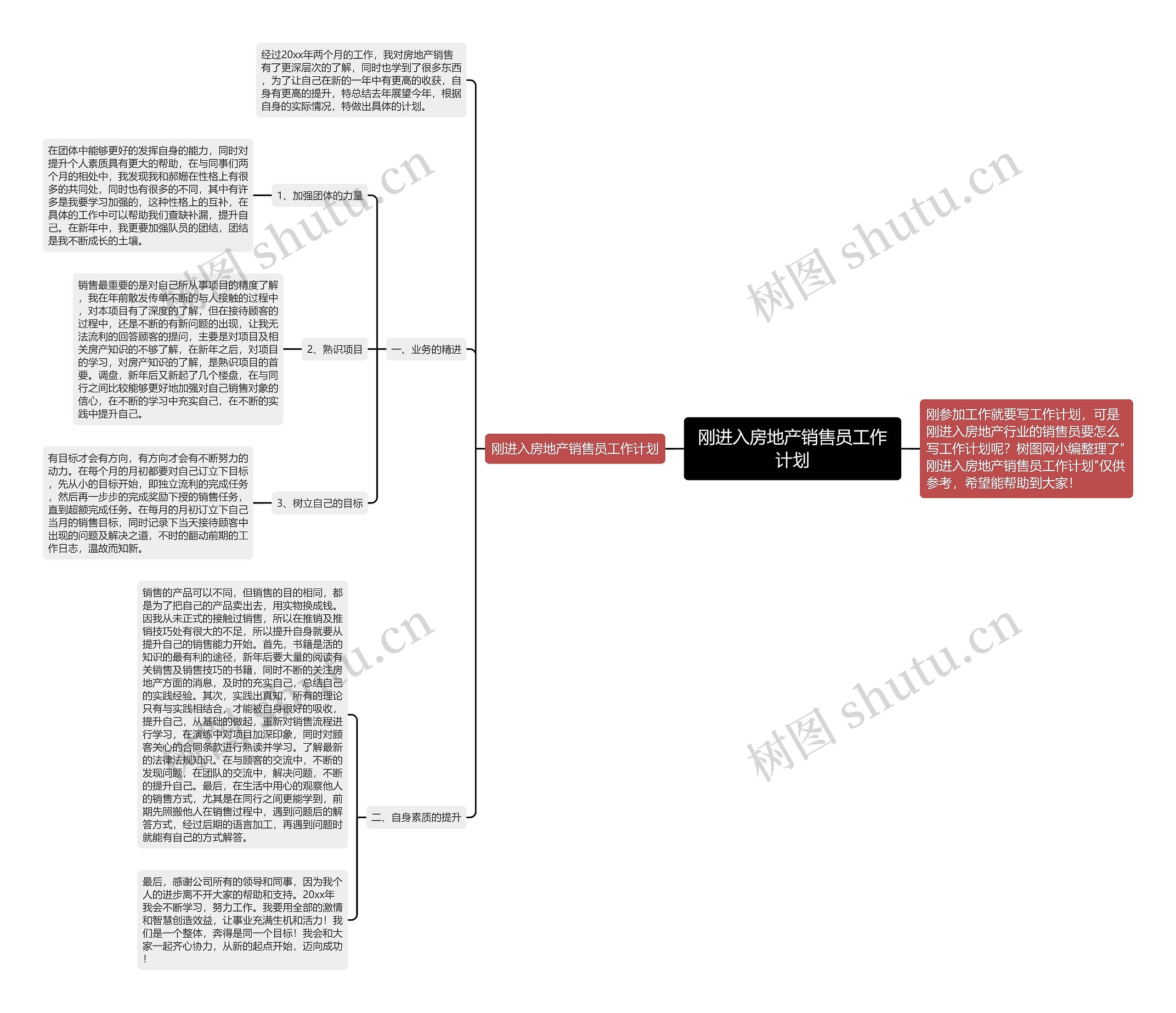 刚进入房地产销售员工作计划思维导图