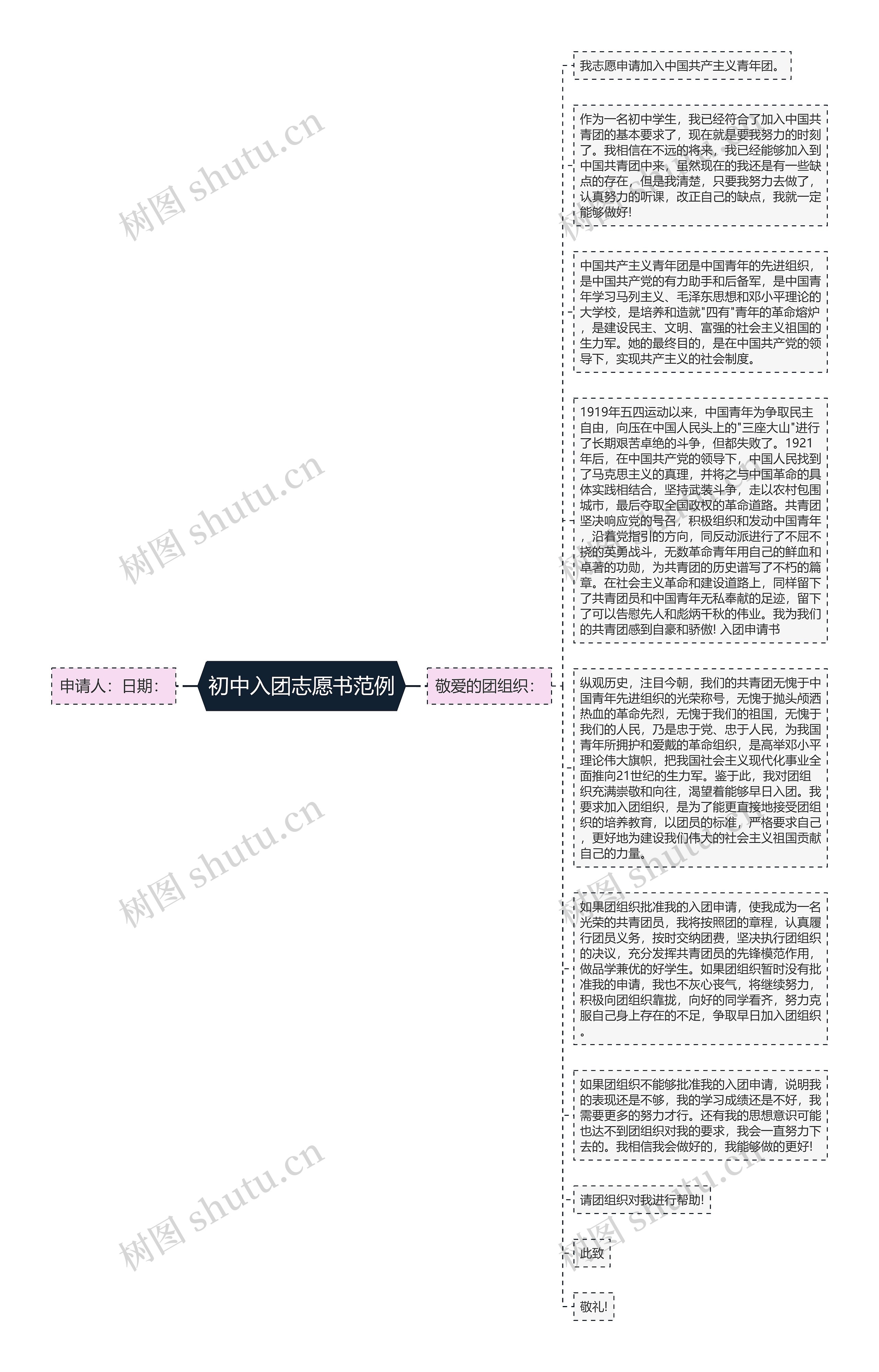 初中入团志愿书范例思维导图