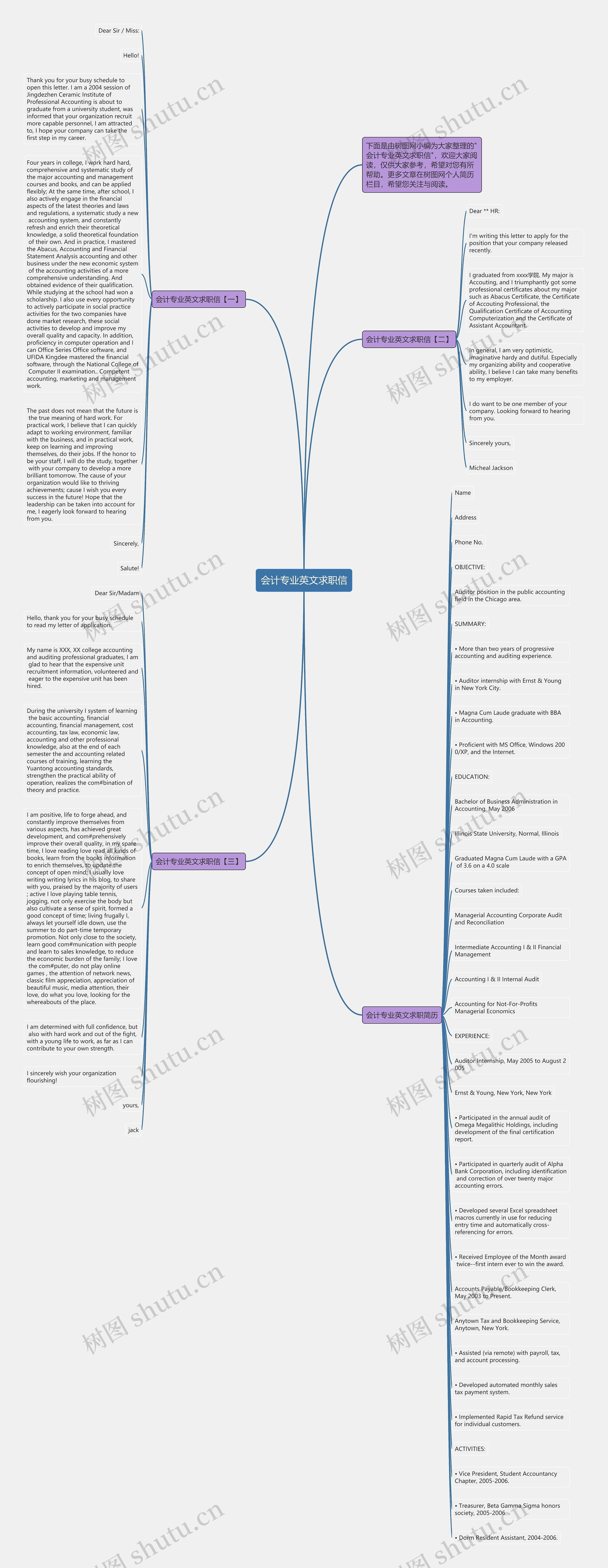 会计专业英文求职信思维导图