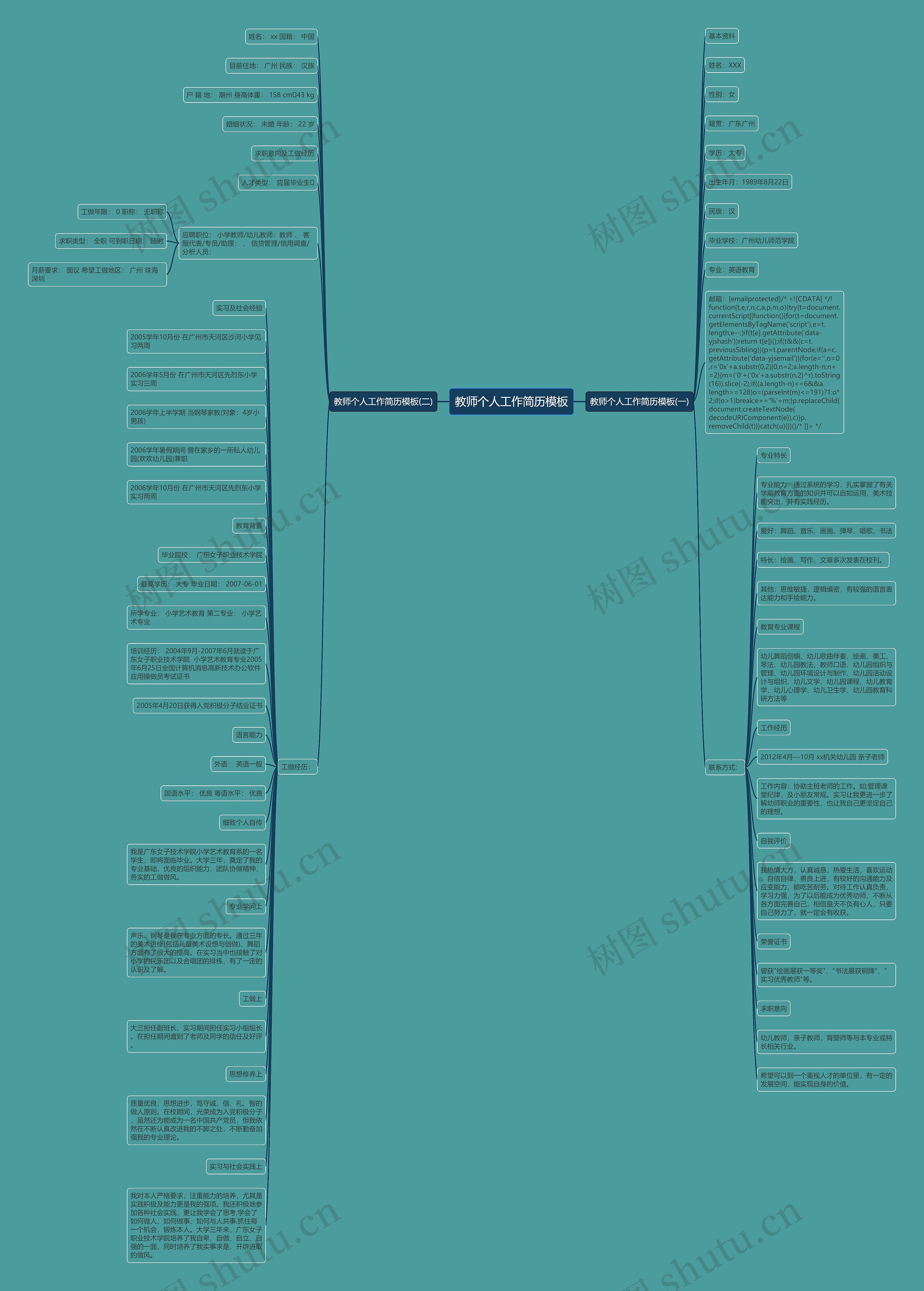 教师个人工作简历思维导图