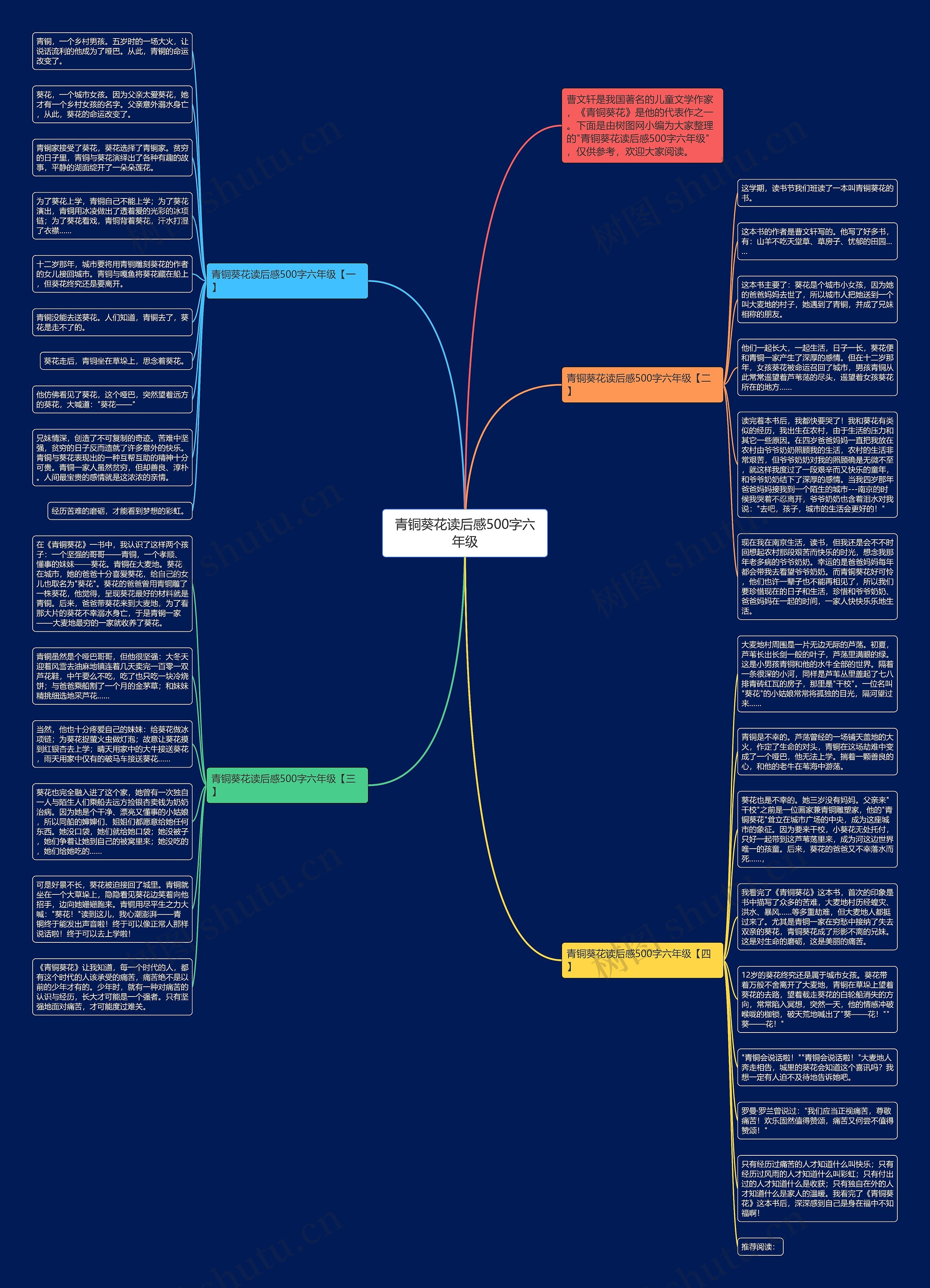 青铜葵花读后感500字六年级思维导图