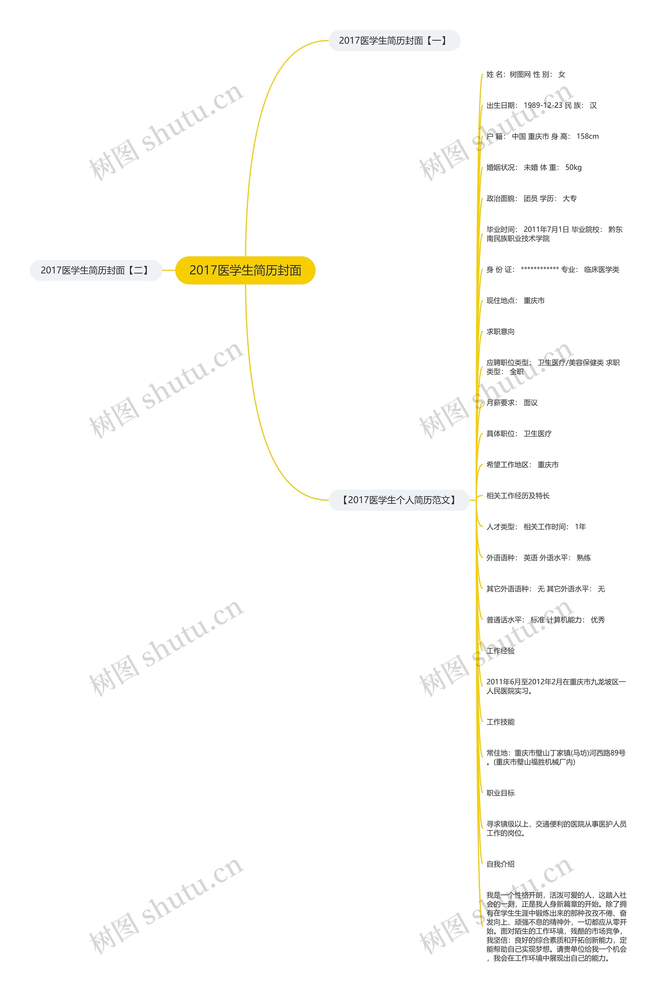2017医学生简历封面思维导图