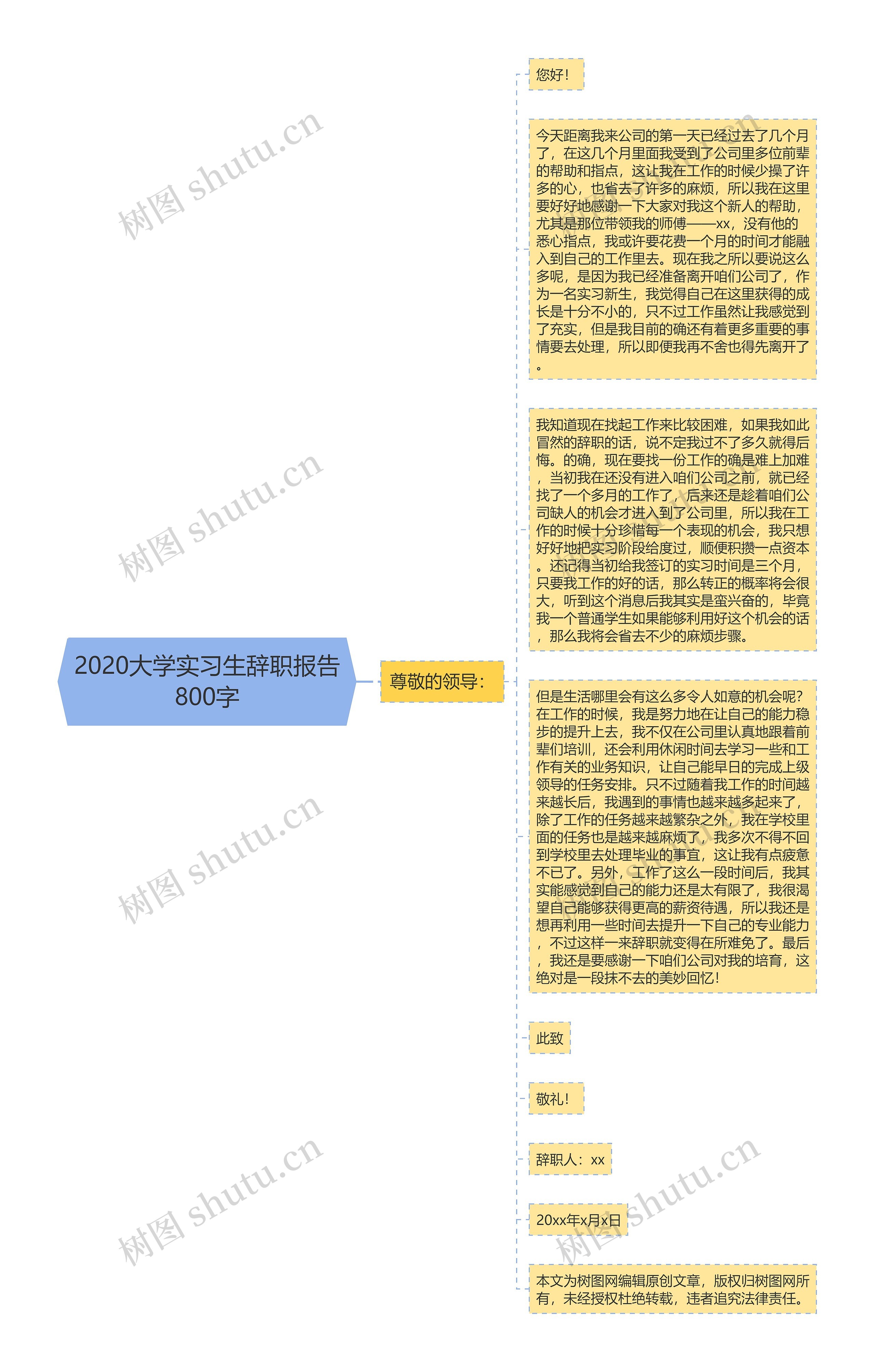 2020大学实习生辞职报告800字思维导图