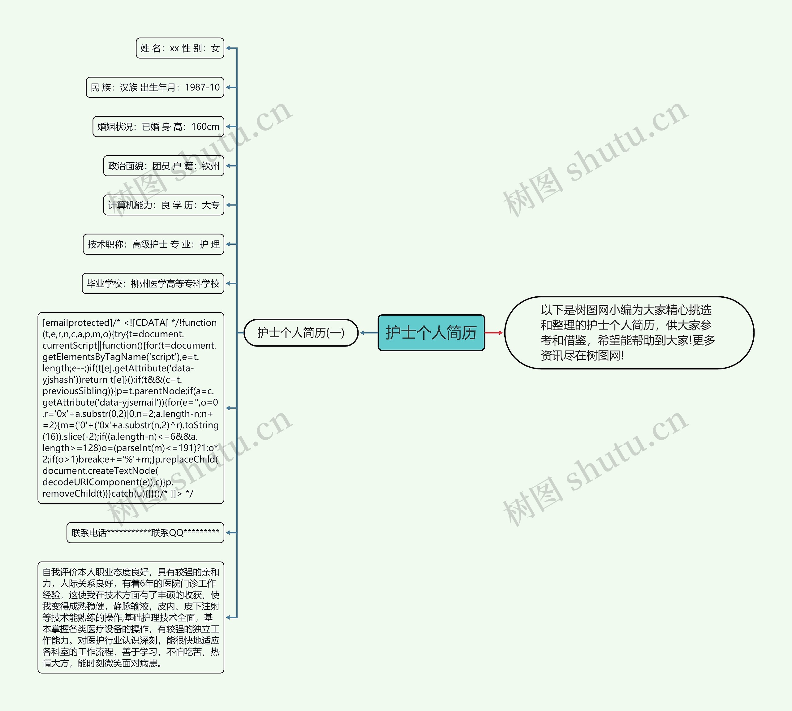 护士个人简历思维导图
