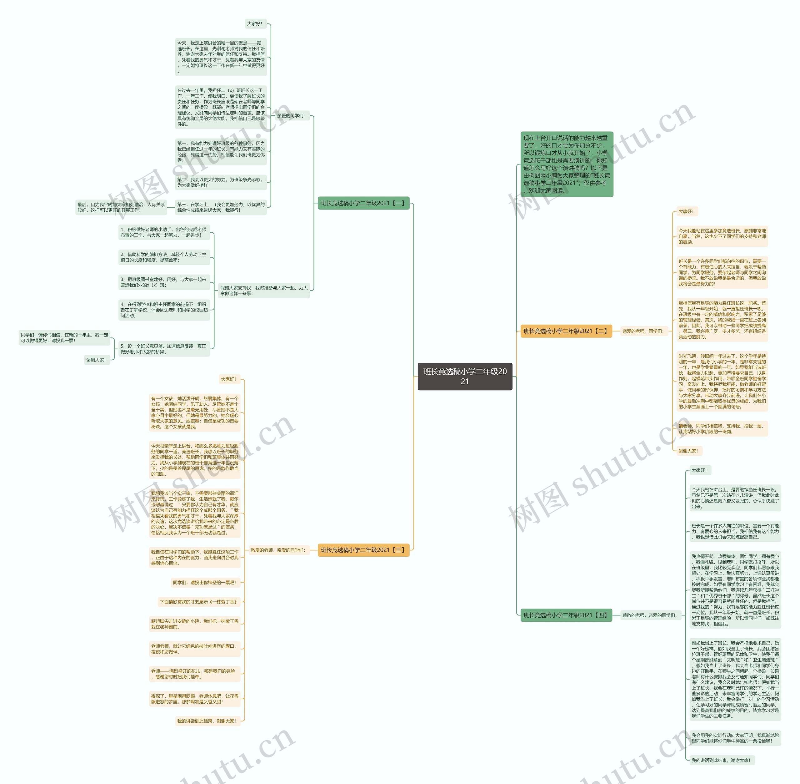 班长竞选稿小学二年级2021思维导图