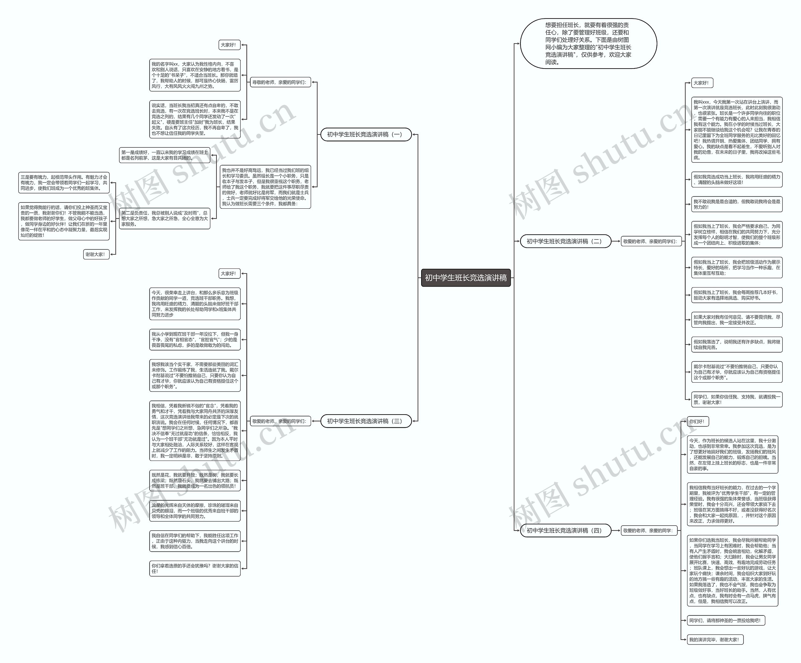初中学生班长竞选演讲稿思维导图