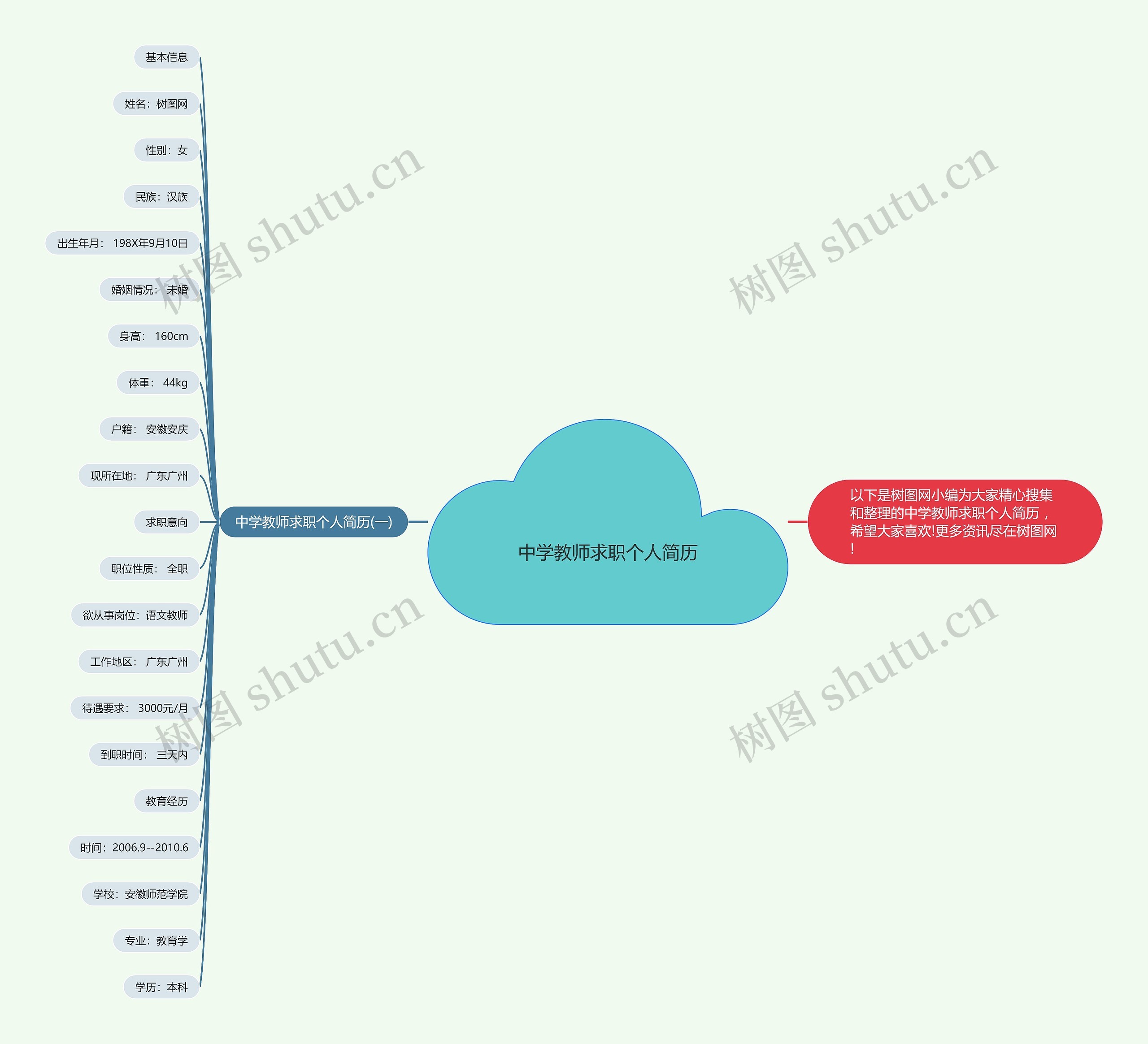 中学教师求职个人简历思维导图