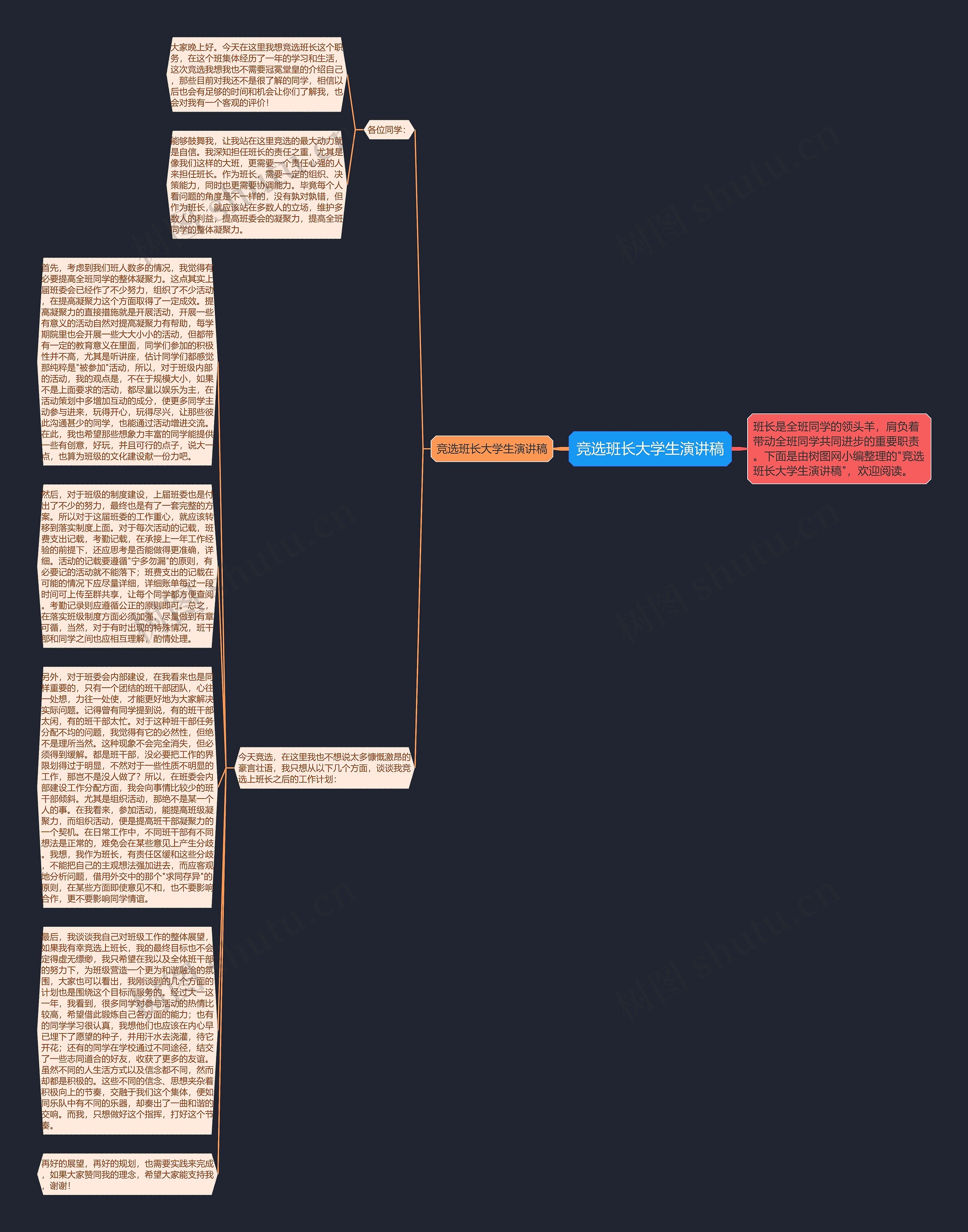 竞选班长大学生演讲稿思维导图