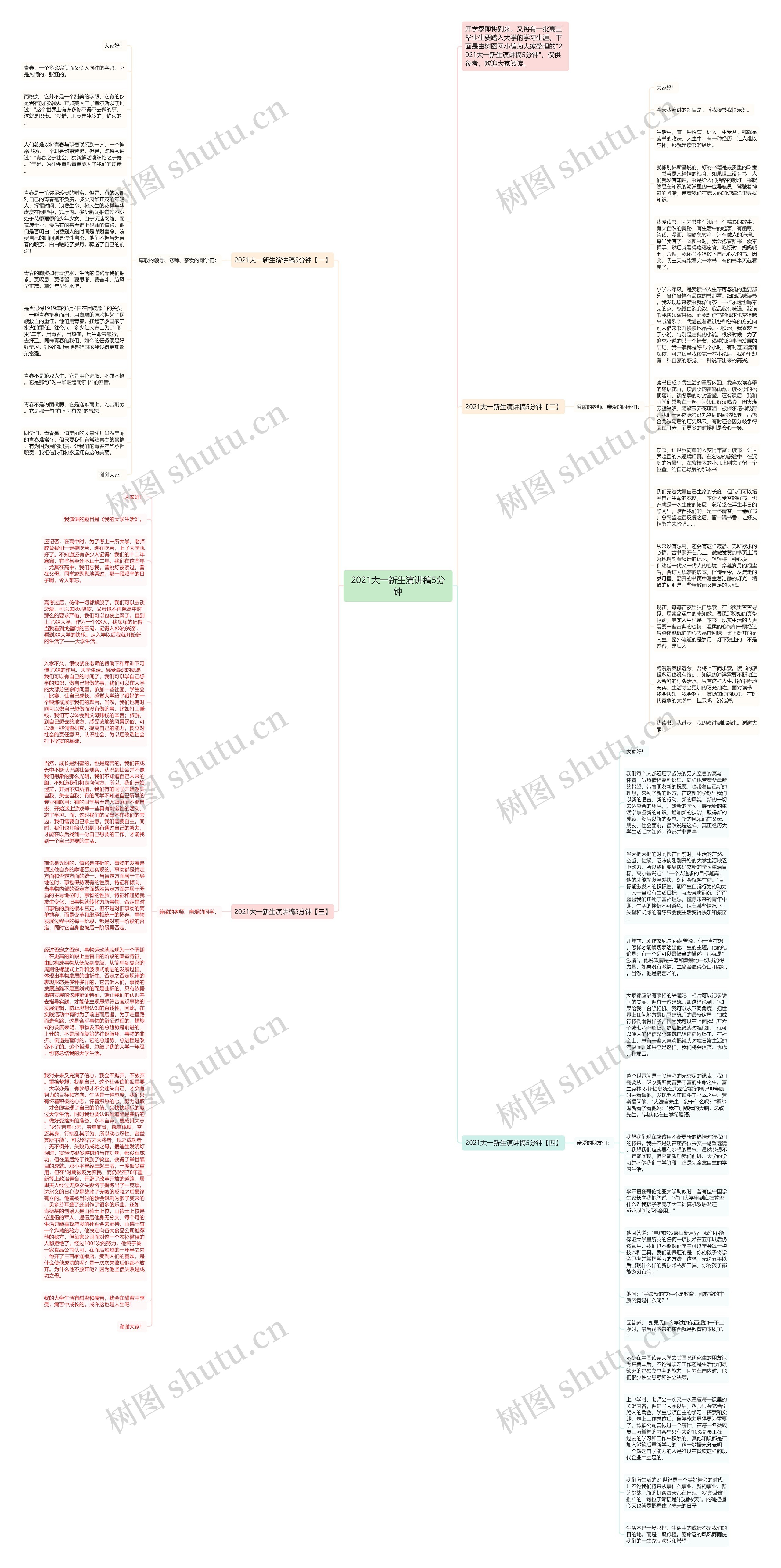 2021大一新生演讲稿5分钟思维导图