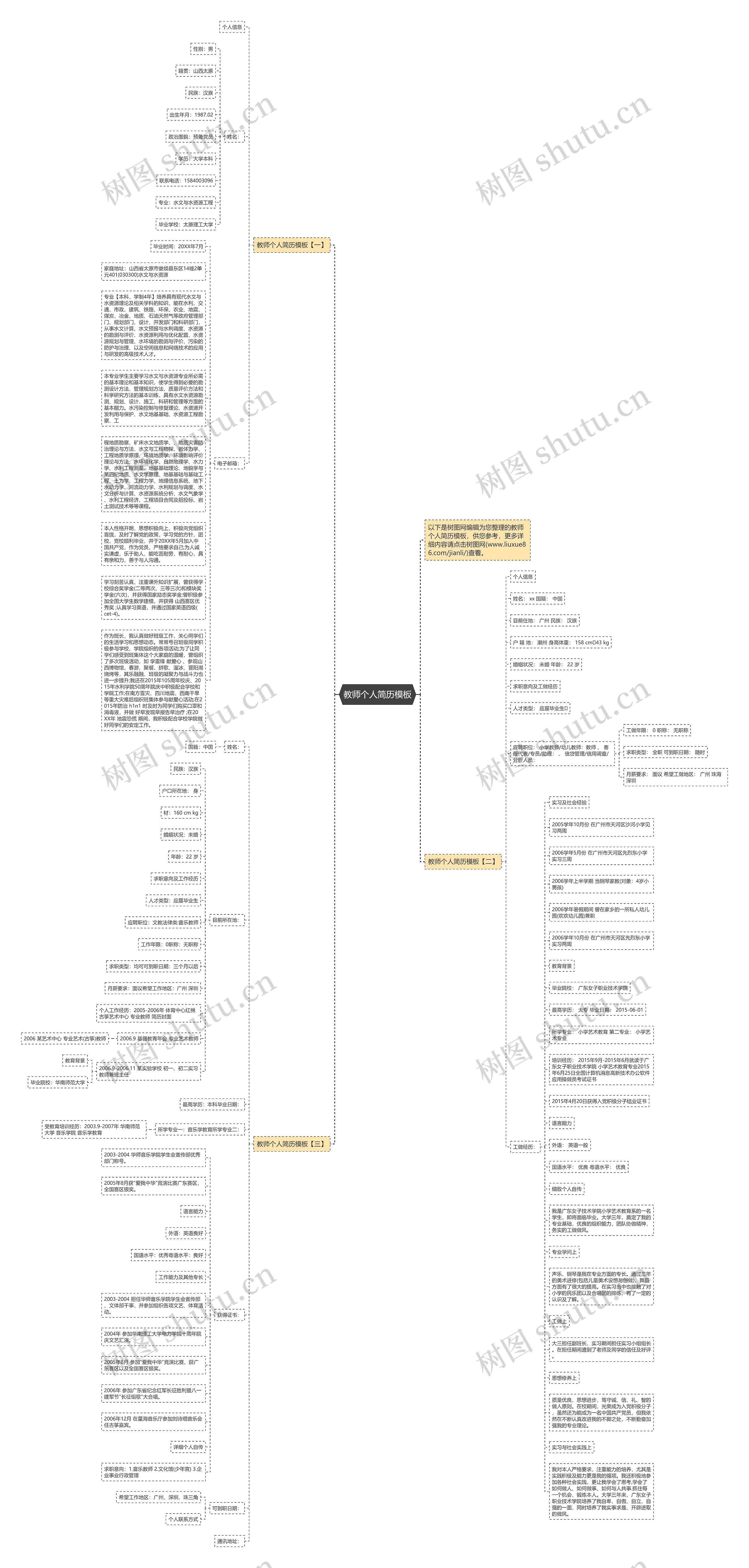 教师个人简历思维导图