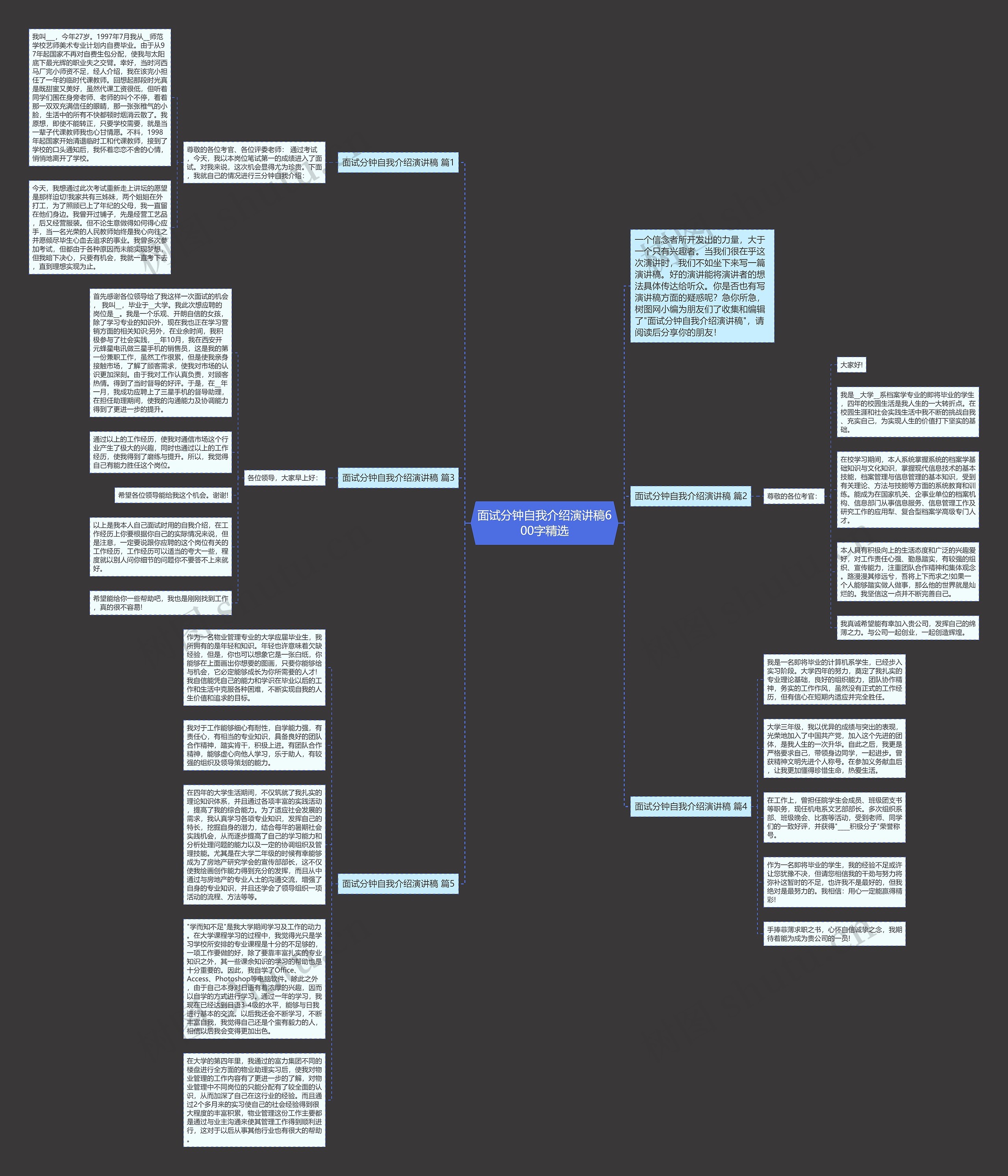 面试分钟自我介绍演讲稿600字精选思维导图
