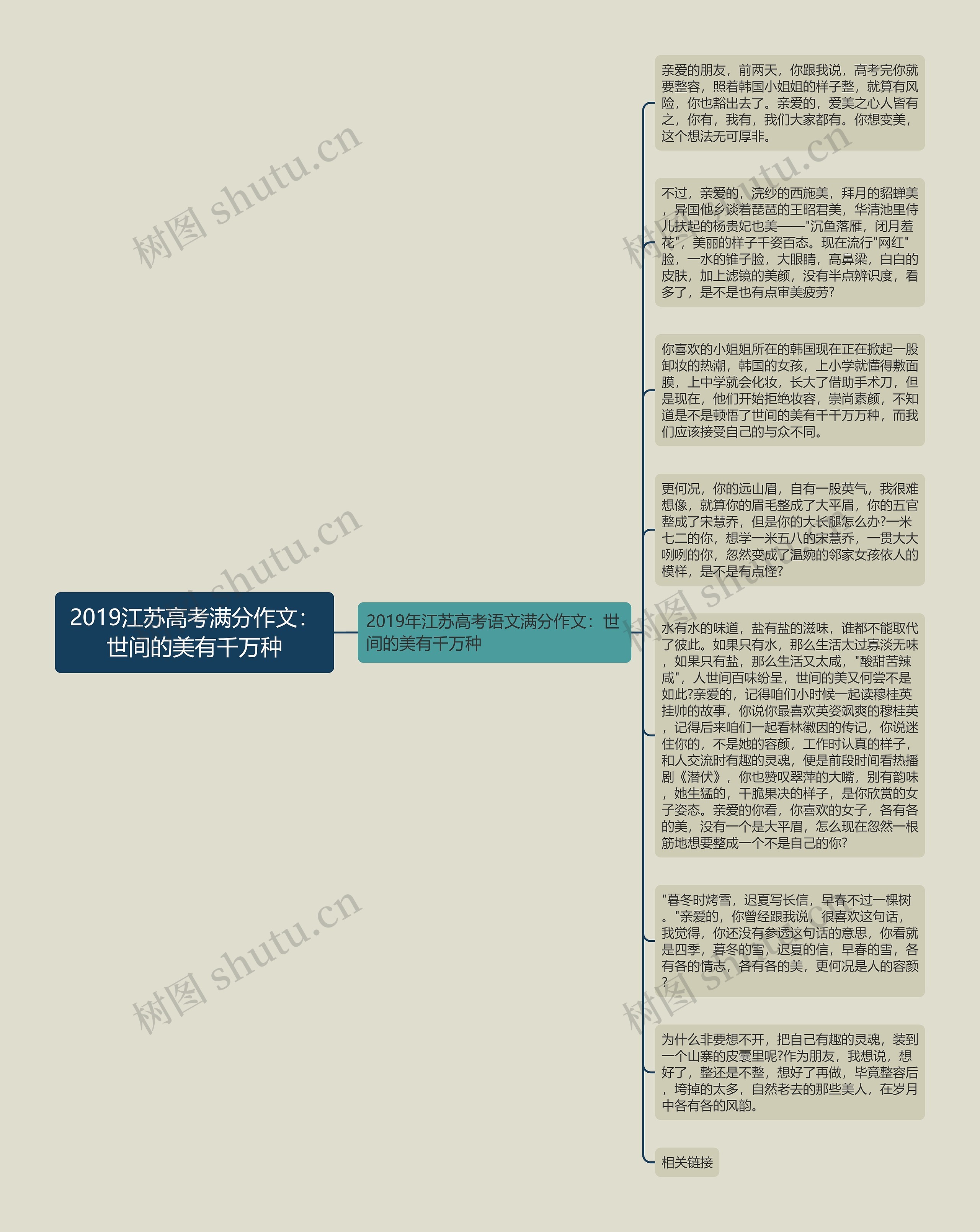 2019江苏高考满分作文：世间的美有千万种思维导图