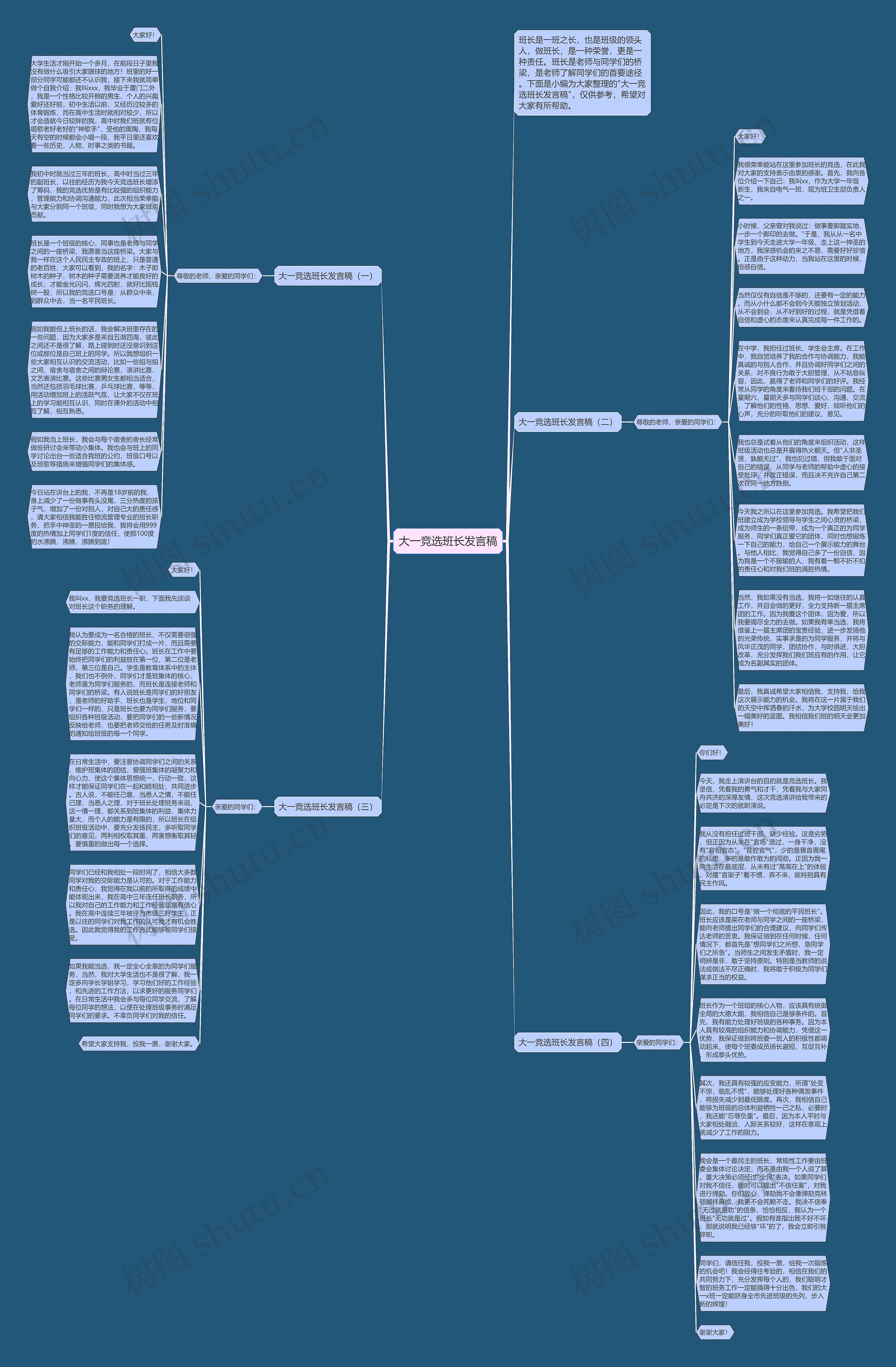 大一竞选班长发言稿思维导图