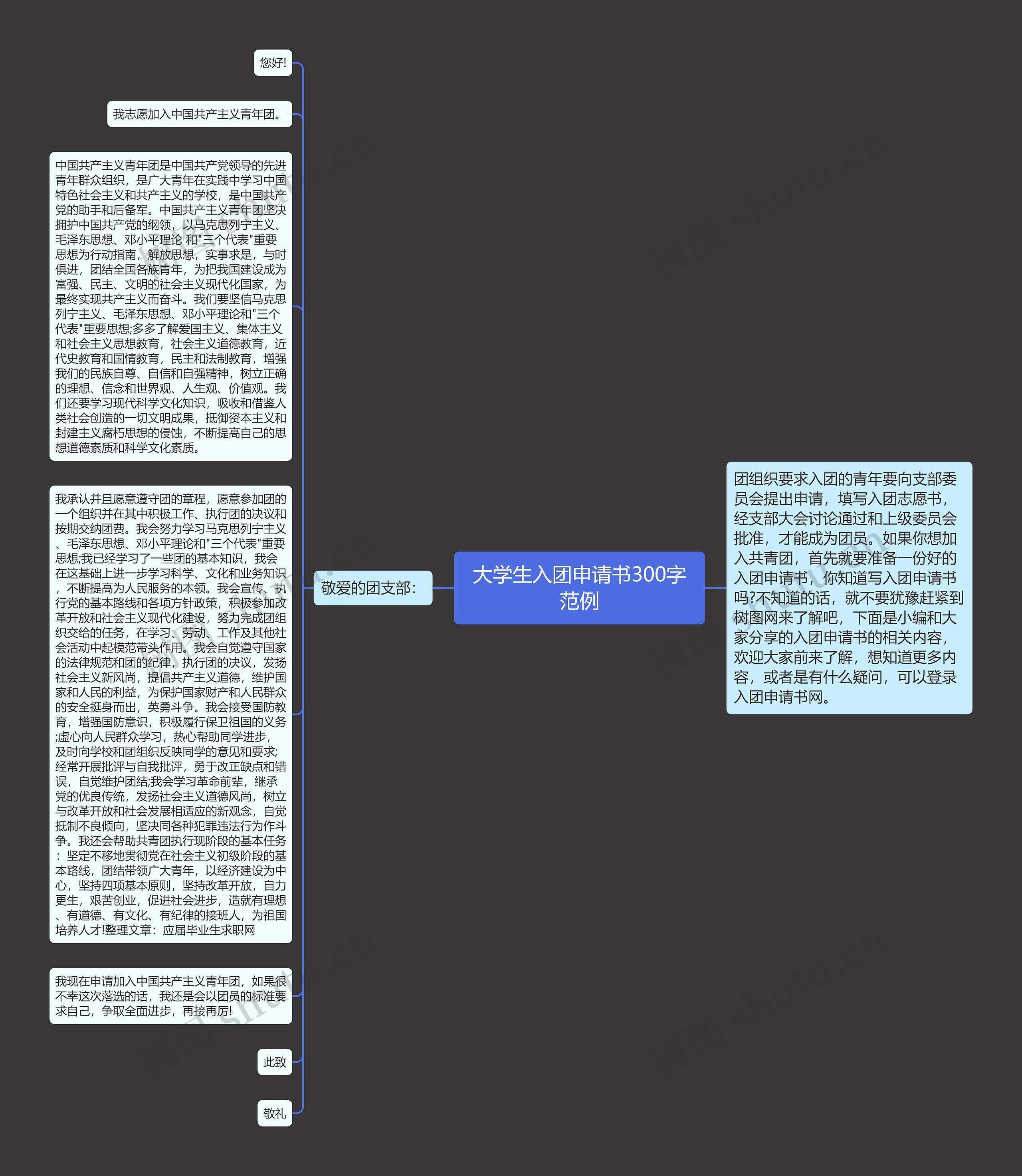 大学生入团申请书300字范例思维导图