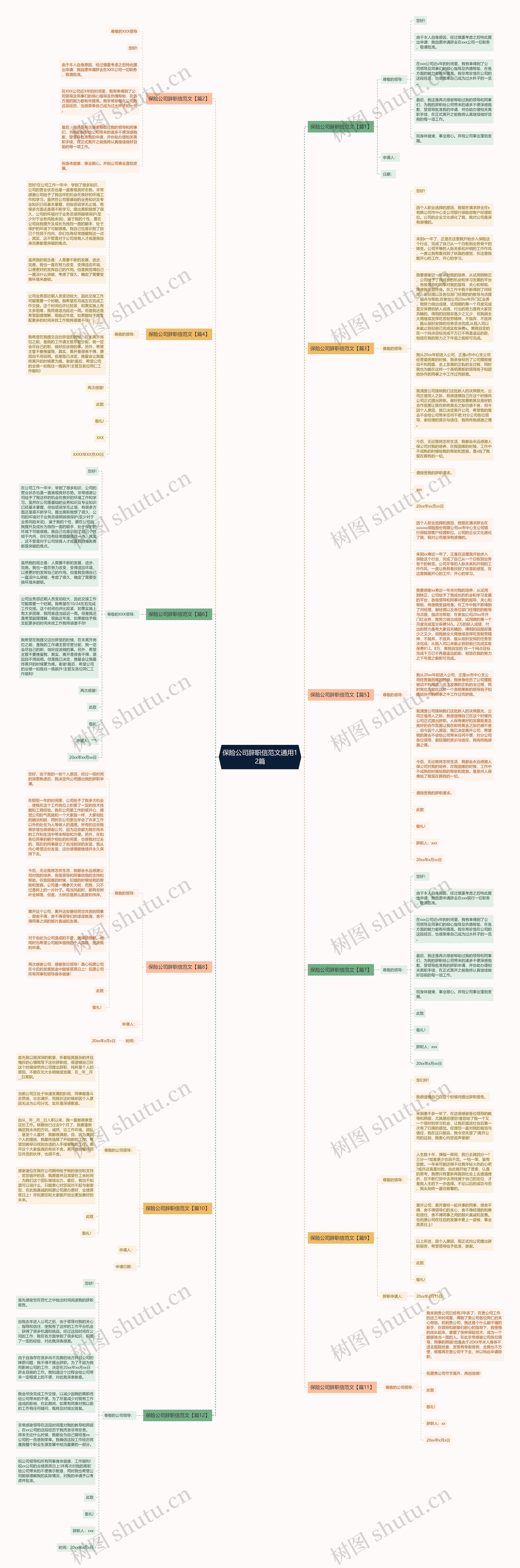 保险公司辞职信范文通用12篇思维导图