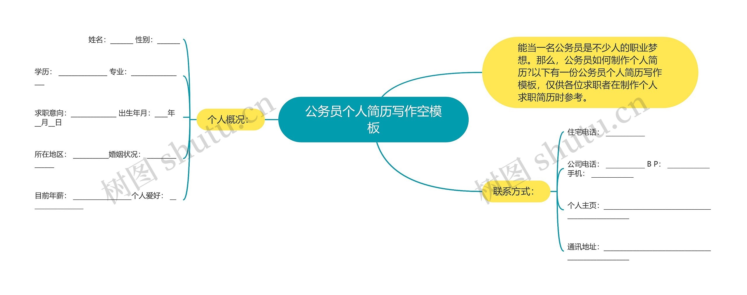 公务员个人简历写作空思维导图