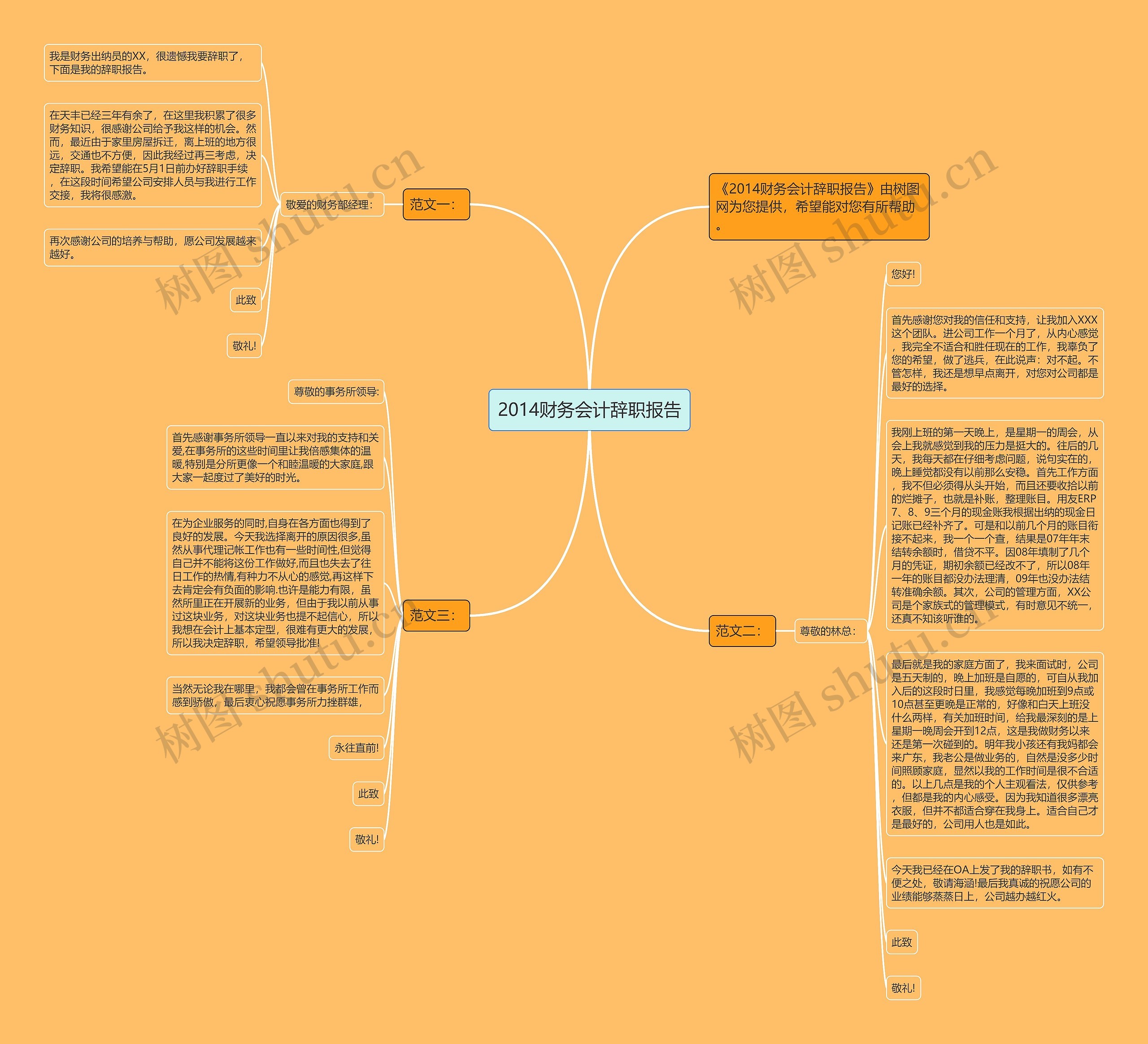 2014财务会计辞职报告思维导图