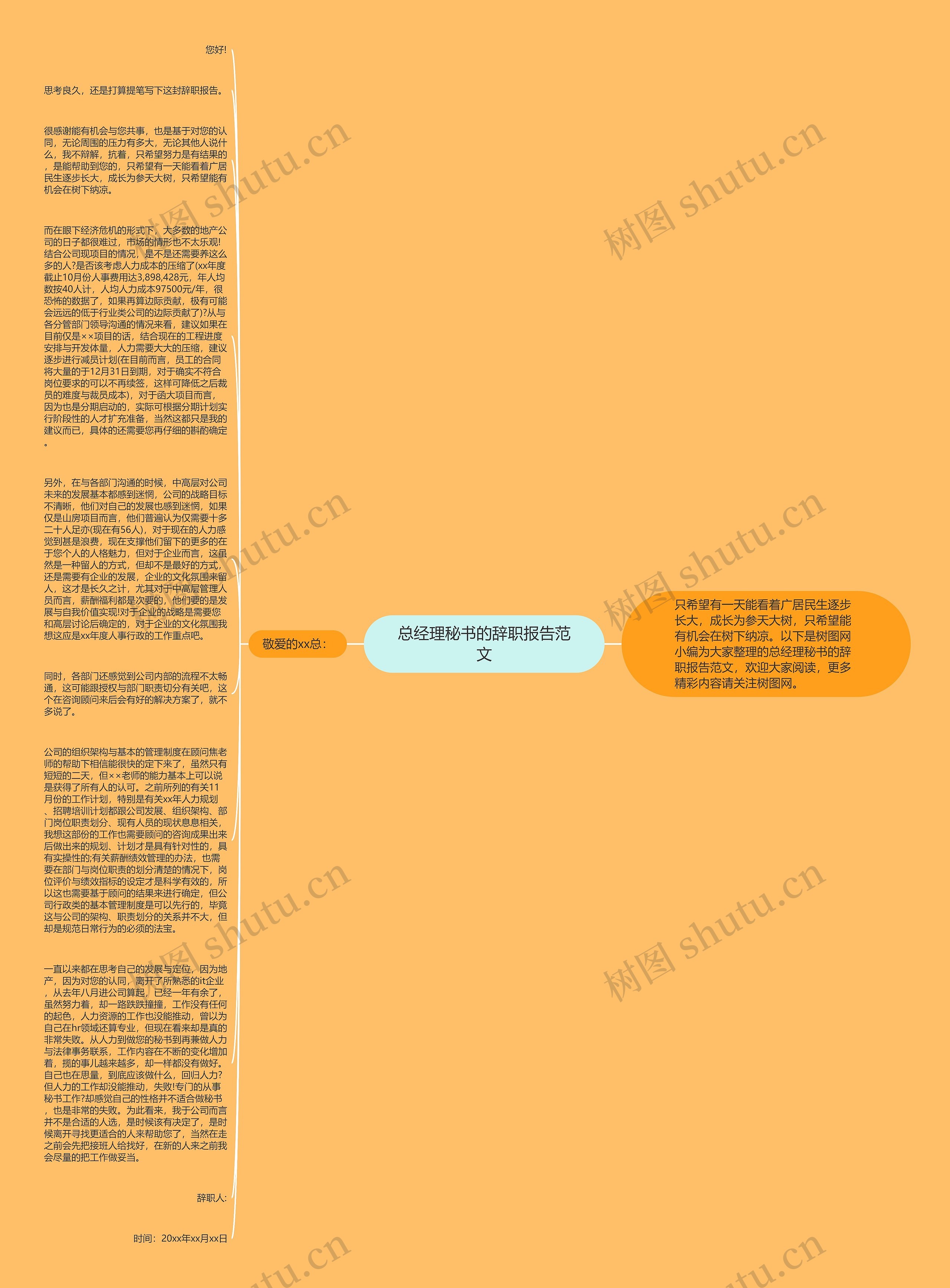 总经理秘书的辞职报告范文思维导图