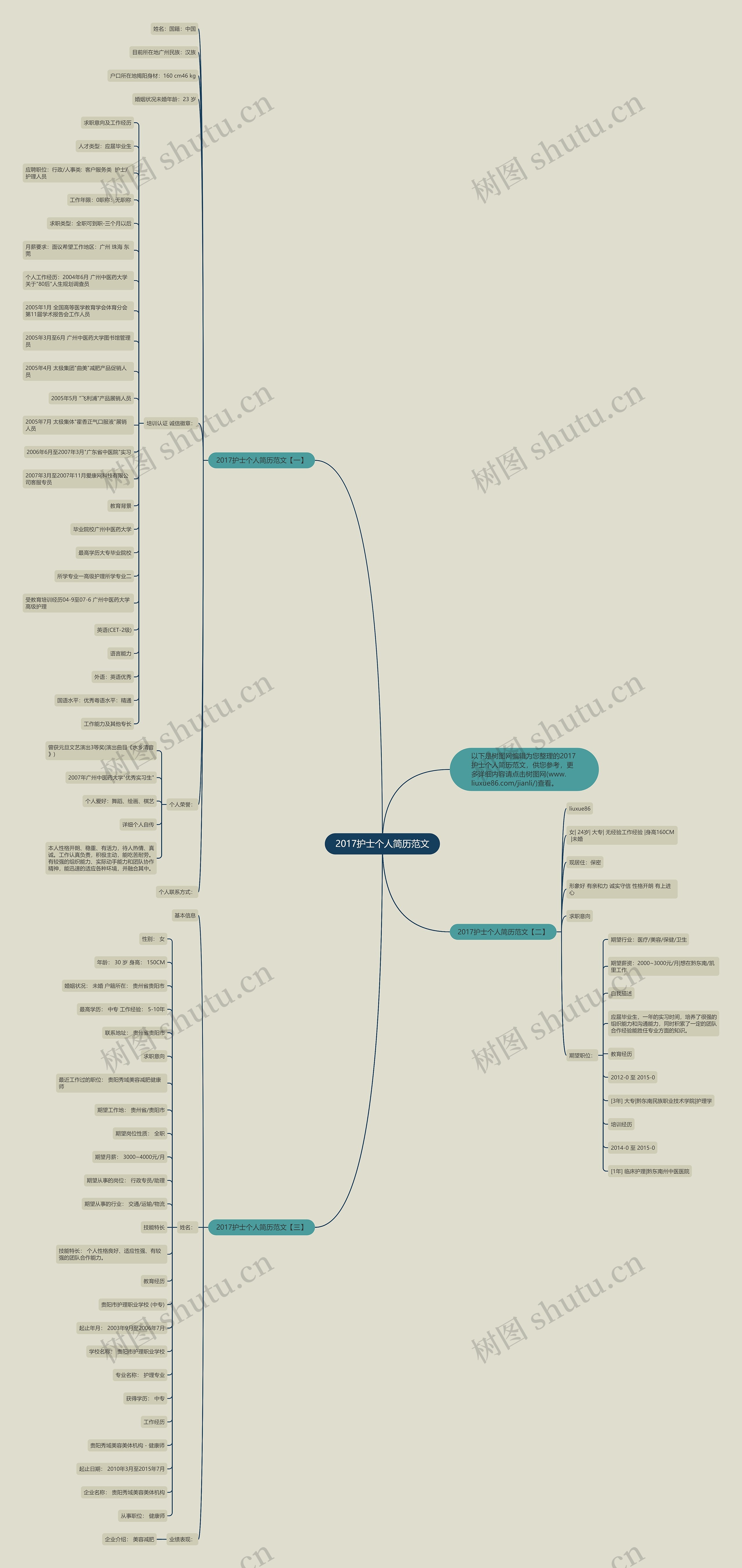 2017护士个人简历范文思维导图
