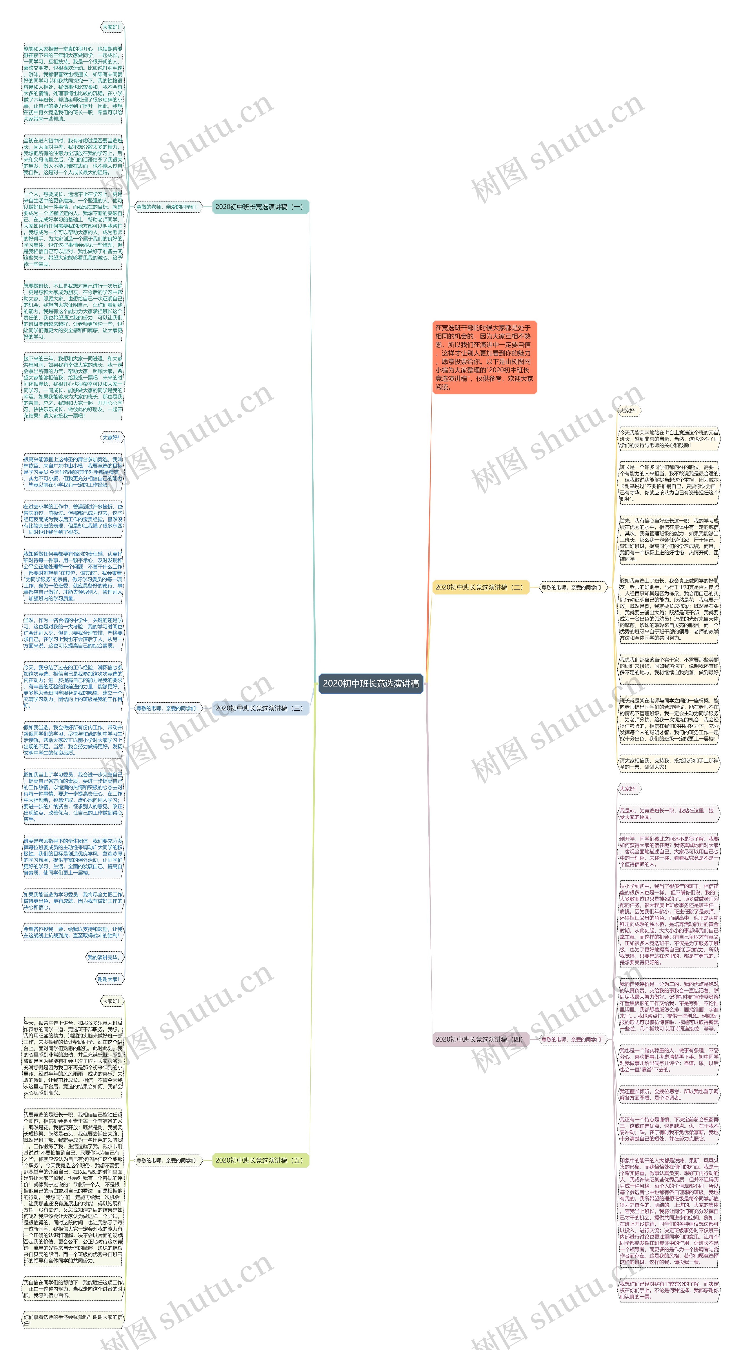 2020初中班长竞选演讲稿思维导图