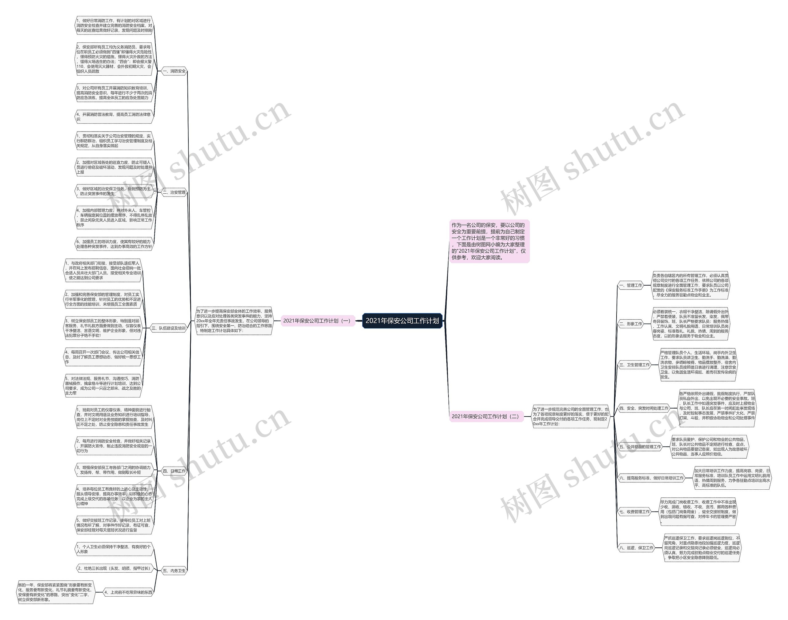 2021年保安公司工作计划思维导图